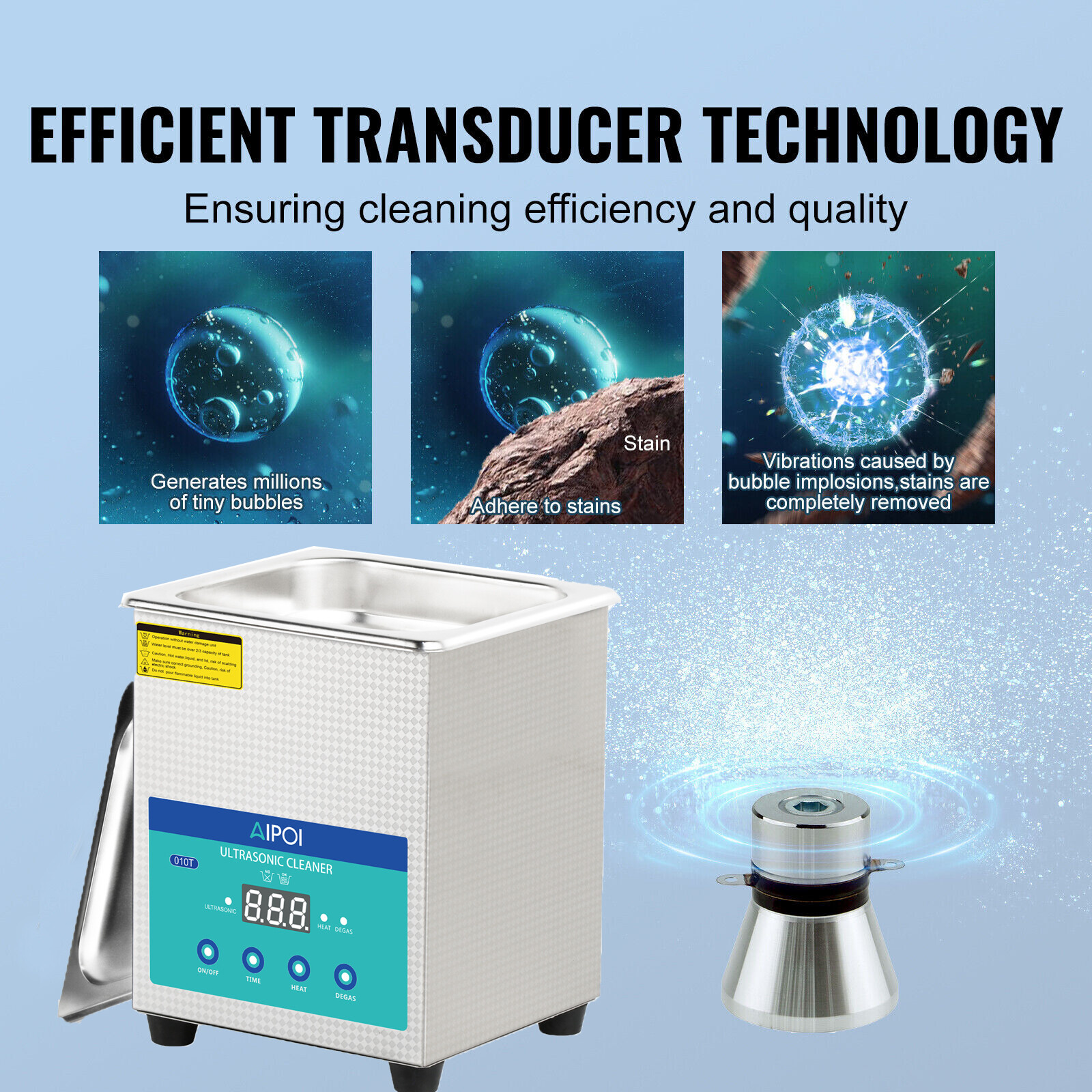AIPOI Digital Ultrasonic Cleaner Ultrasonic Cleaning Machine 2L Stainless Steel