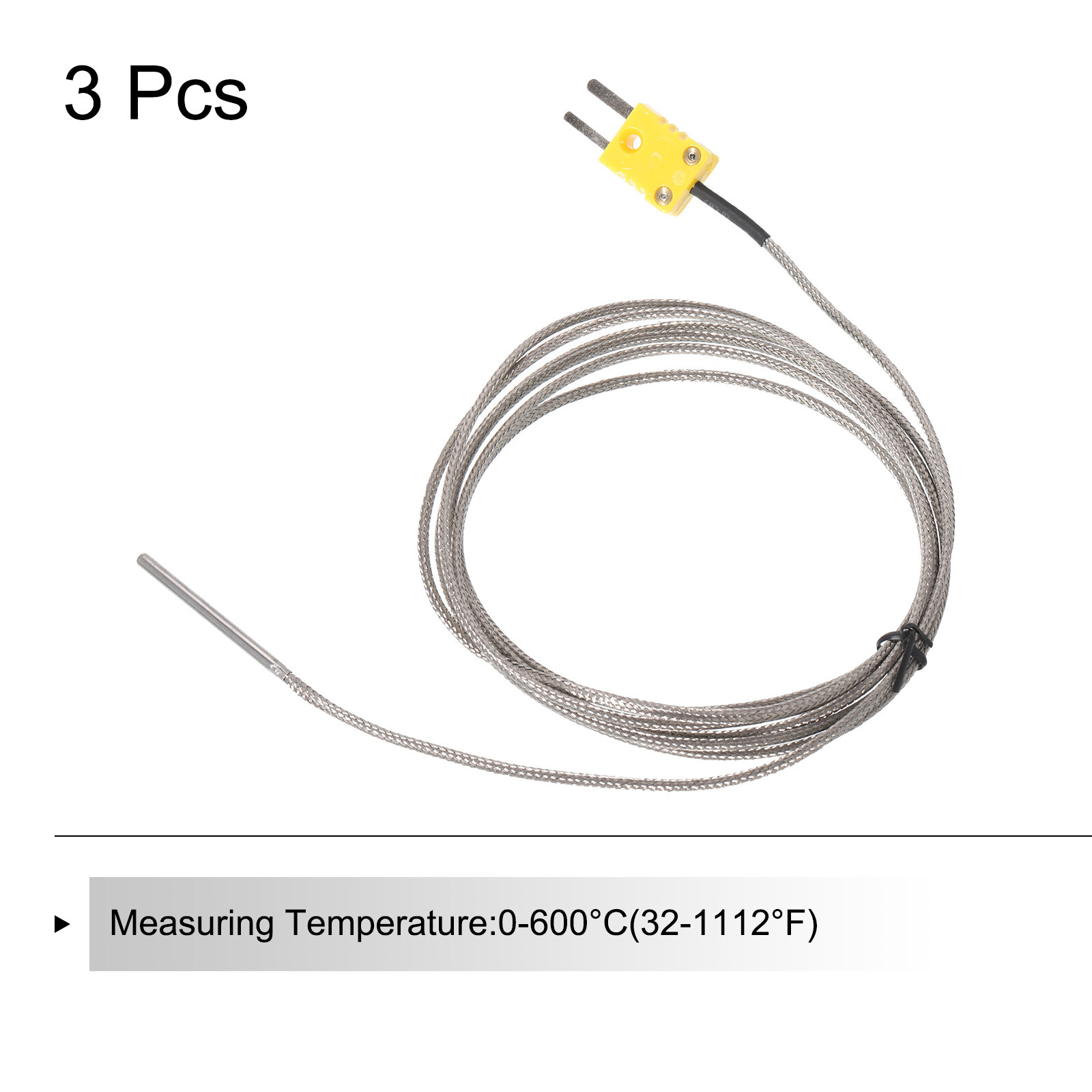 3pcs K Type Thermocouple with Mini Connector Plug Temperature Sensor Probe 6.6ft