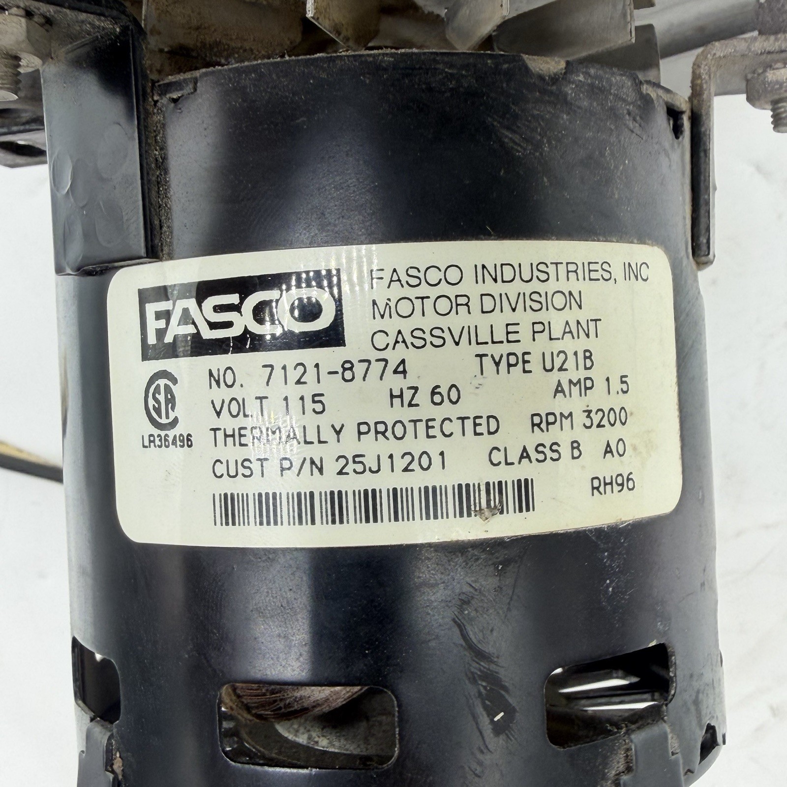 FASCO 7121-8774 Draft Inducer Blower Motor Assembly 3200RPM 115V 25J1201 1.5Amp