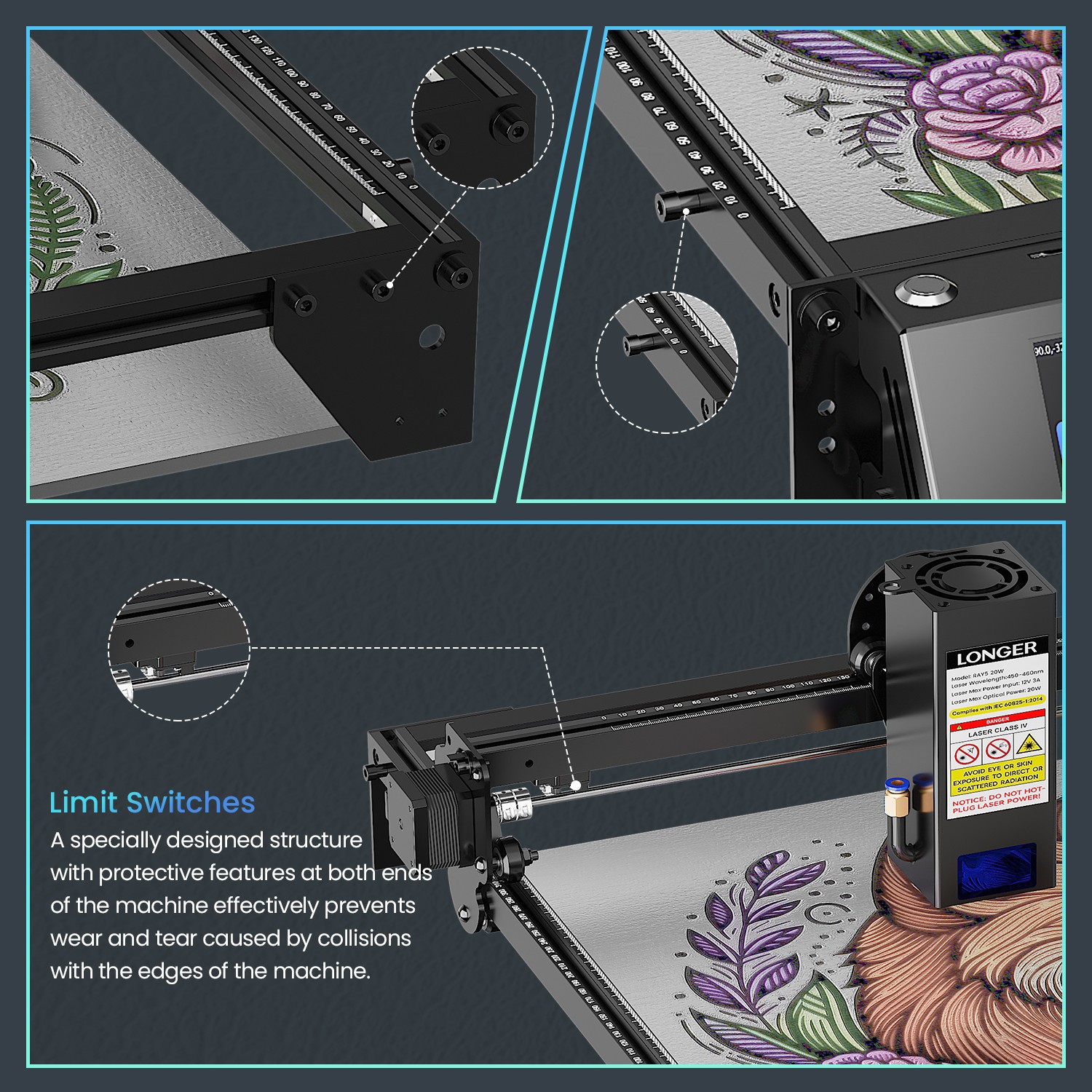 Longer RAY5 20W Laser Engraver Machine w/ 3.5″ Touch Screen for DIY Cutting Tool