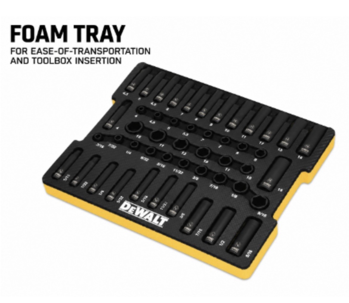 DEWALT DWMT81534 1/4″ Drive Deep Impact Socket Set SAE & Metric w/ Foam Tray