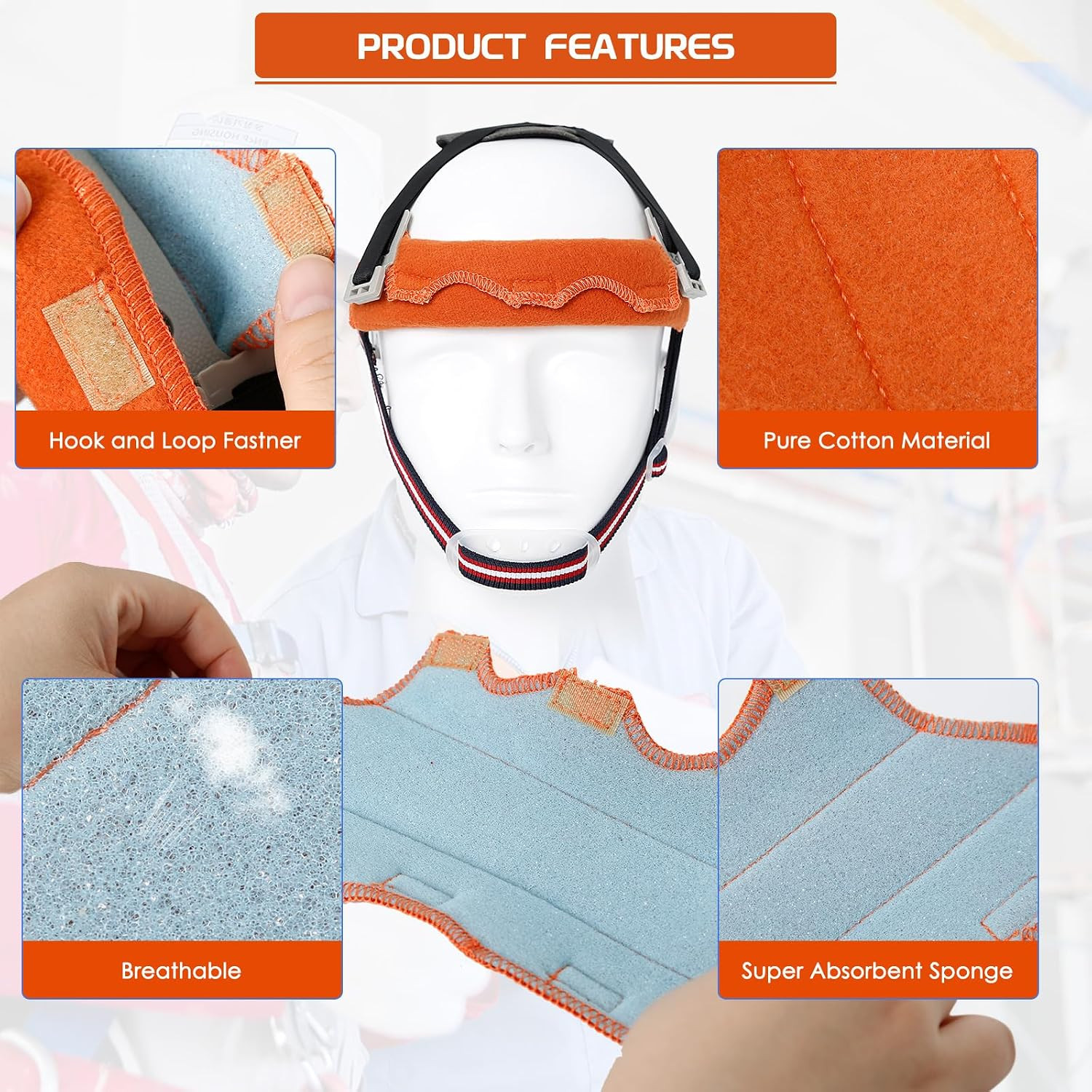 6Pcs Hard Hat Sweatband – Cotton Hard Hat Liner with Hook and Loop, Reusable Har
