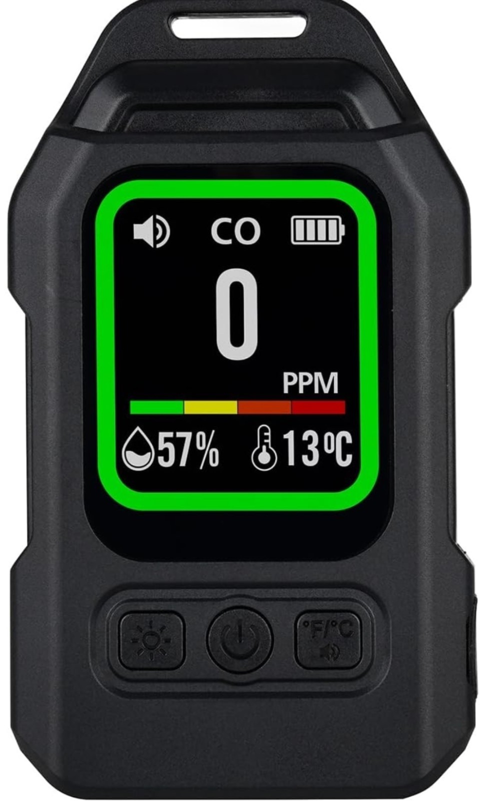 Portable 3-in-1 carbon monoxide temperature humidity detector Camp/Car/RV Green