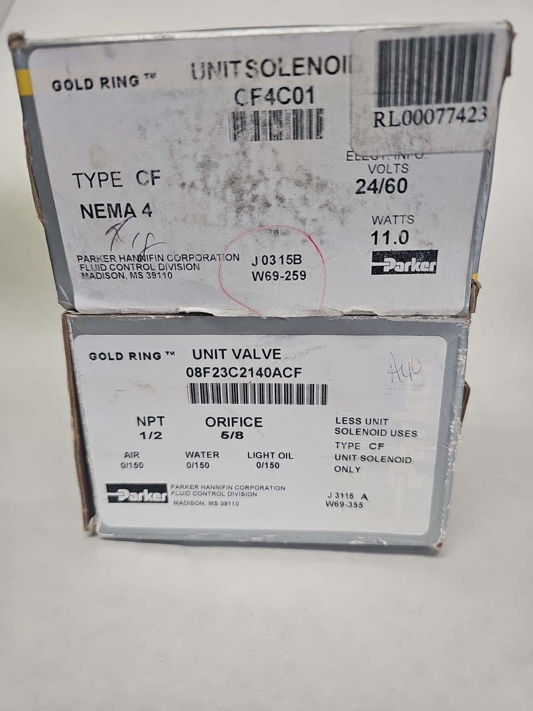 * PARKER Shut-off Valve # 08F23C2140ACF & Unit Solenoid # CF4C01 24/60v 1/2″ NPT
