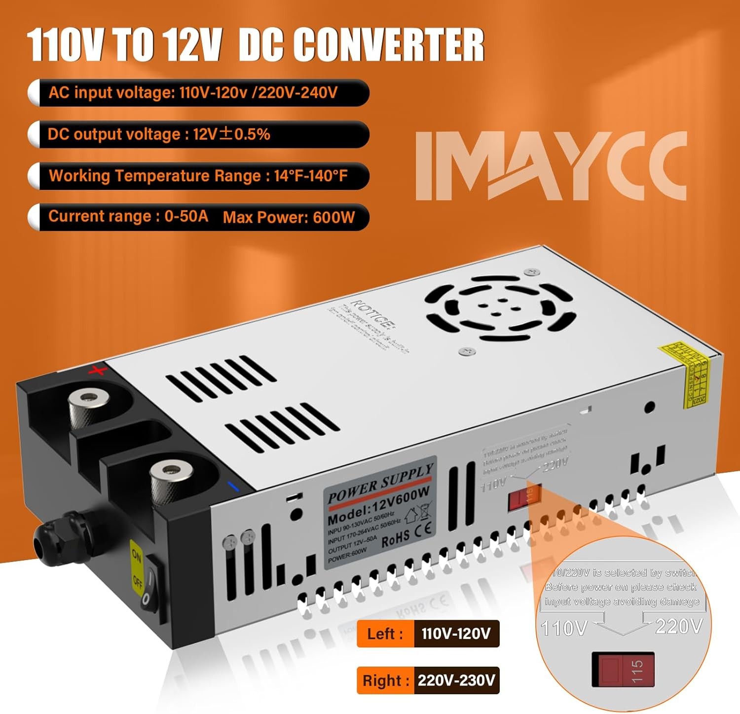 115v Ac To 12v Dc Converter 12v 50a 600w Dc Power Supply Switch Adjustable Switc