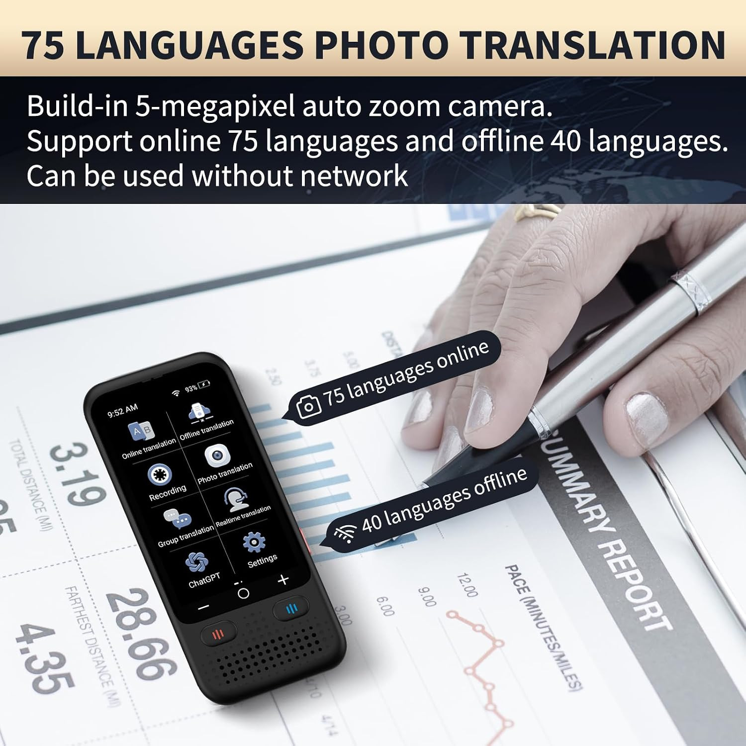Language Translator Device, Upgraded Chatgpt AI Translator No Wifi Needed, 150+