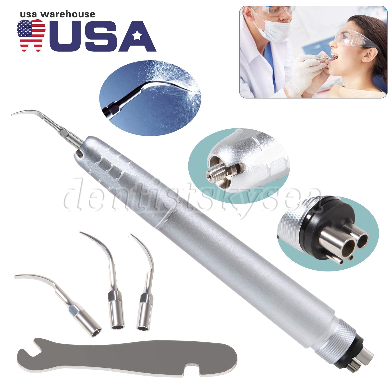 Dental Air Scaler Sonic Perio Scaling 4 Hole with 3 Compatible Tips US STOCK