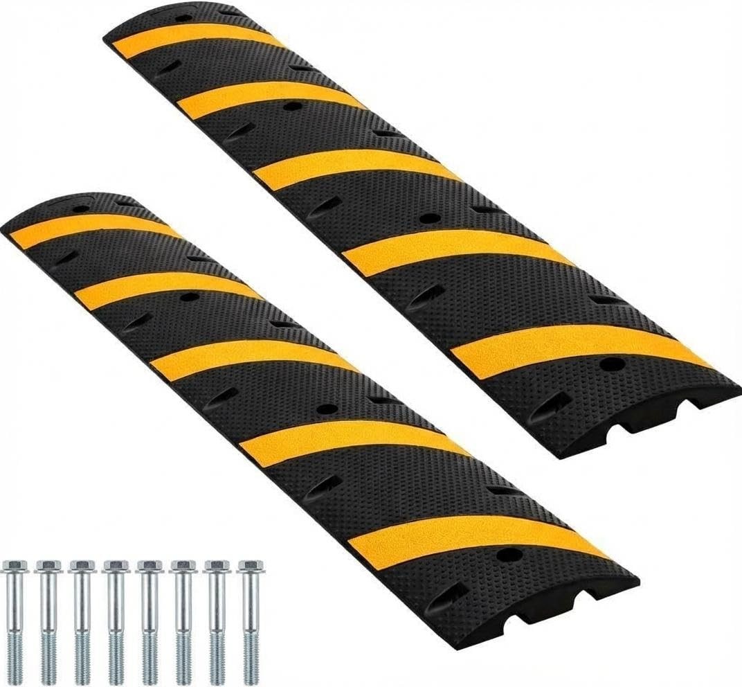 2 Pack of Rubber Speed Bumps 6 ft Heavy Duty for Driveway Parking 25000 LBS Load