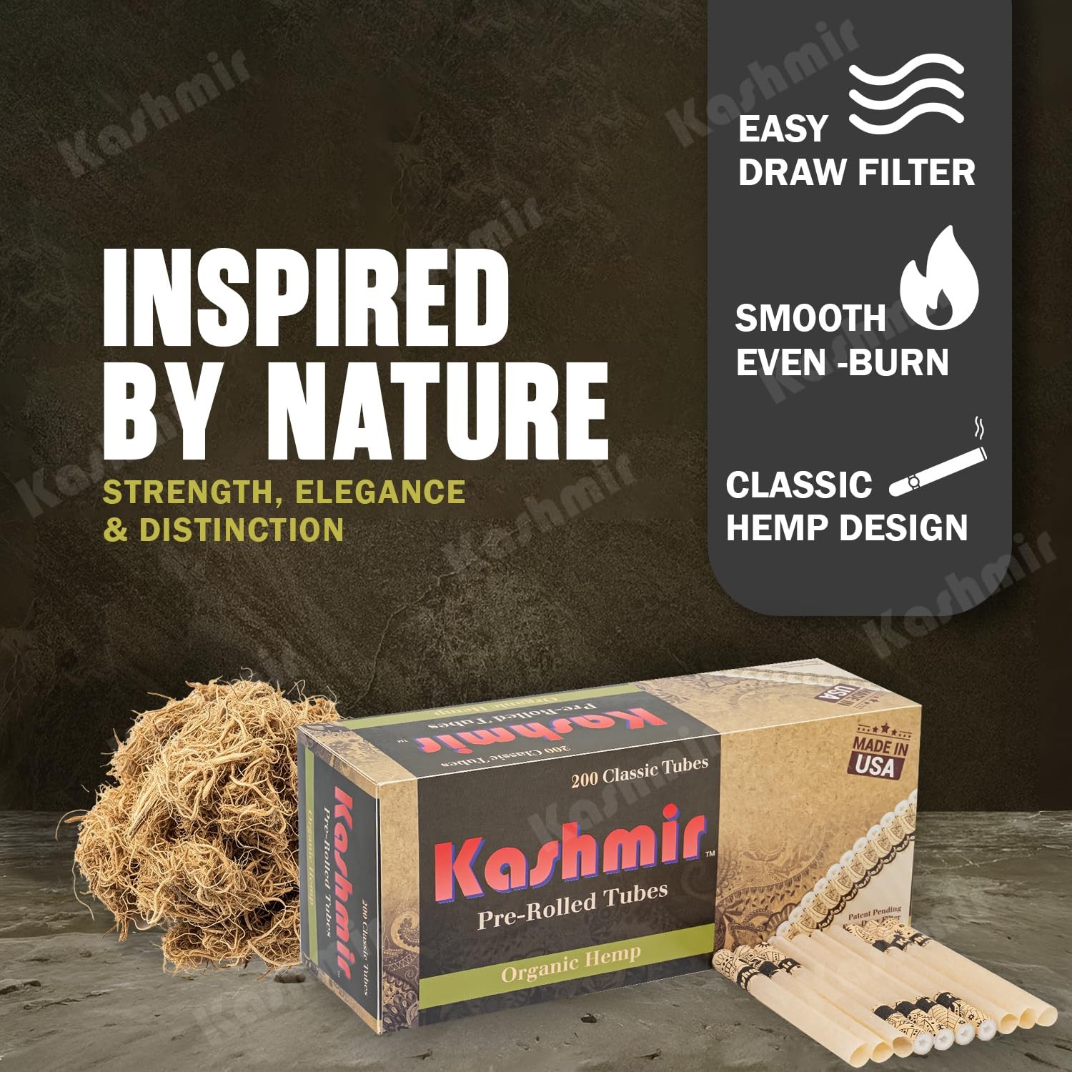 Kashmir Cigarette Tubes Organic Hmp Count 5 Boxes Of 200 Tubes Smooth Draw