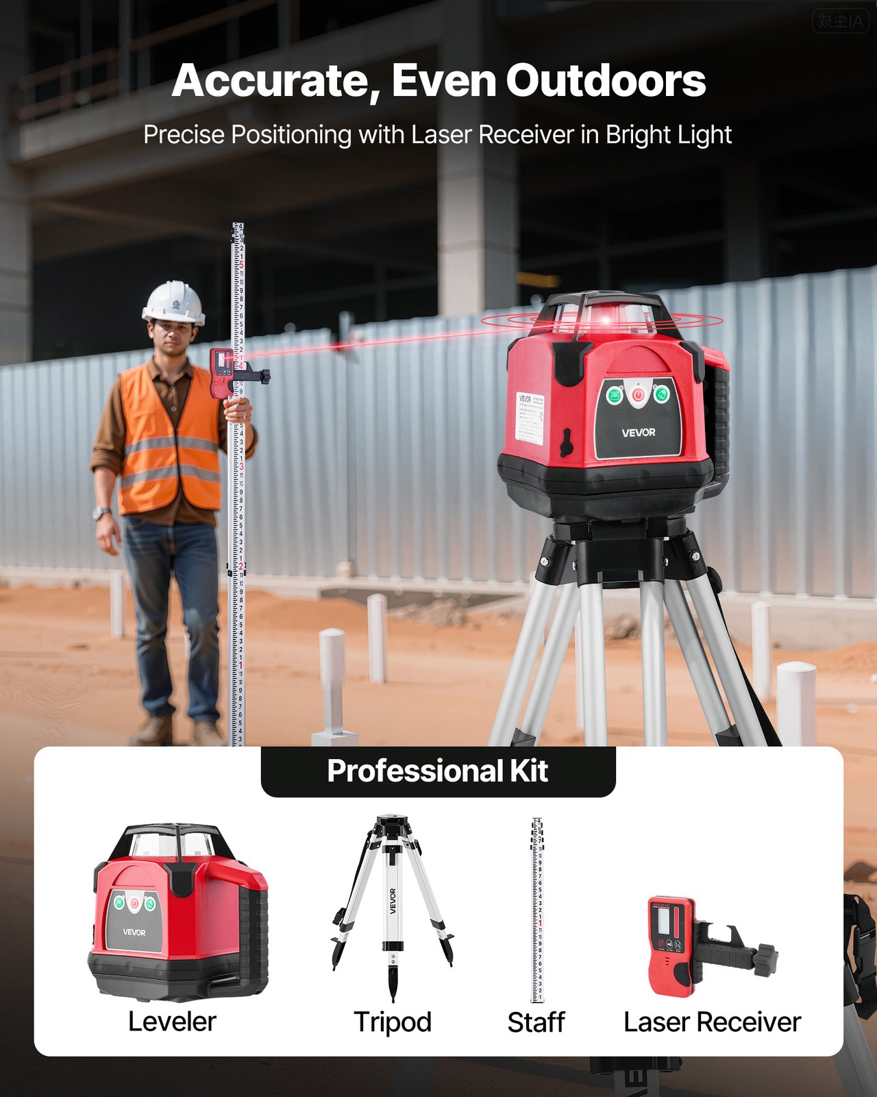VEVOR 1650ft Rotary Laser Level Kit Self Leveling Red Line 0.06 in/100 ft