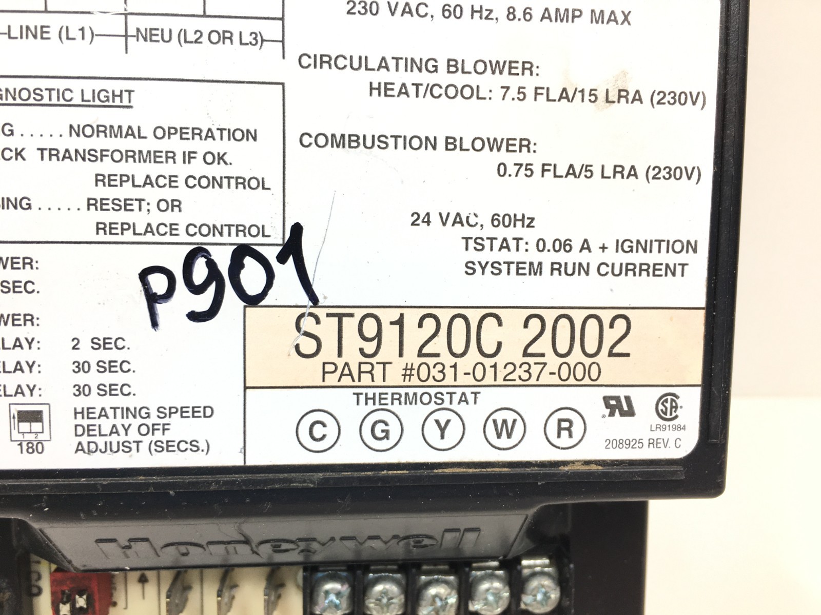Honeywell ST9120C2002 Furnace Control Circuit Board 031-01237-000 used #P901