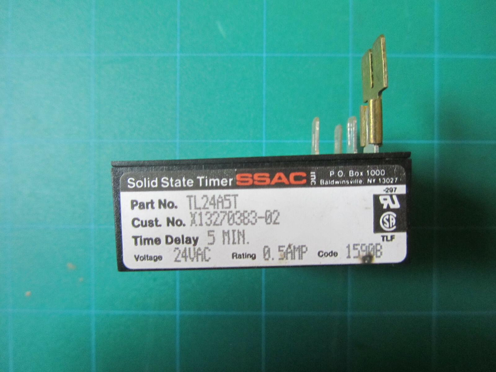 SSAC 5 MINUTE TIME DELAY SOLID STATE TIMER TL24A5T, 24VAC .5 Amp, USED
