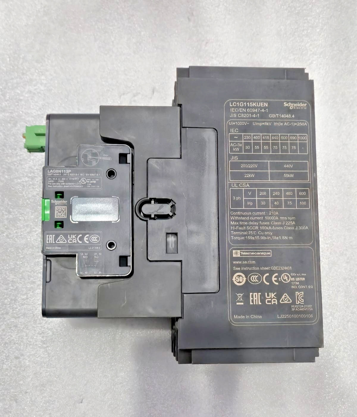 SCHNEIDER ELECTRIC TESYS LC1G115KUEN LC1G115 3 POLE CONTACTOR 100-250V AC/DC