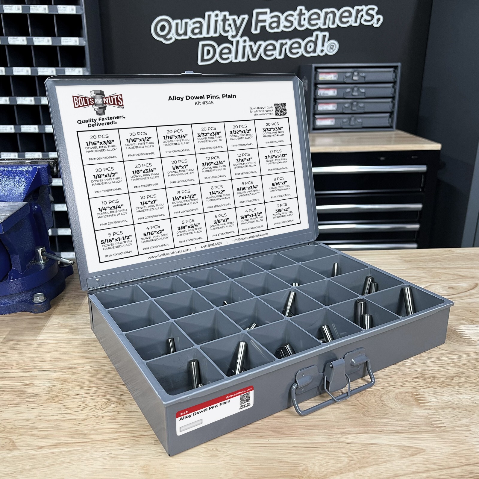 Plain Finish Hardened Alloy Dowel Pins Assortment – 293 PCS