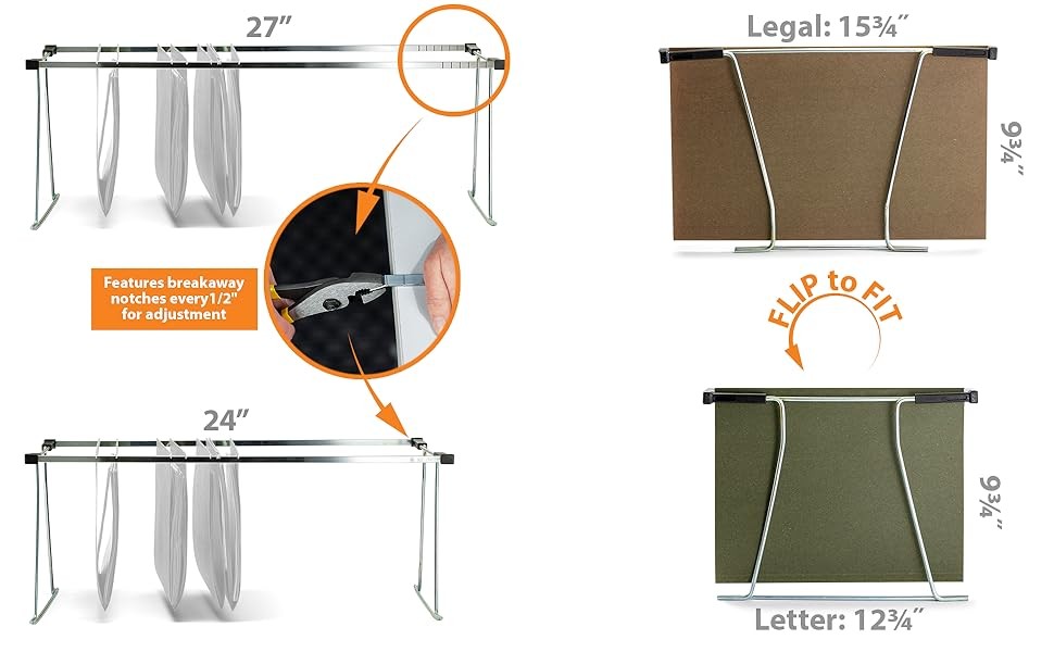 Universal Hanging File Frame, Letter and Legal Size, Rails 24 to 27, Steel, 1