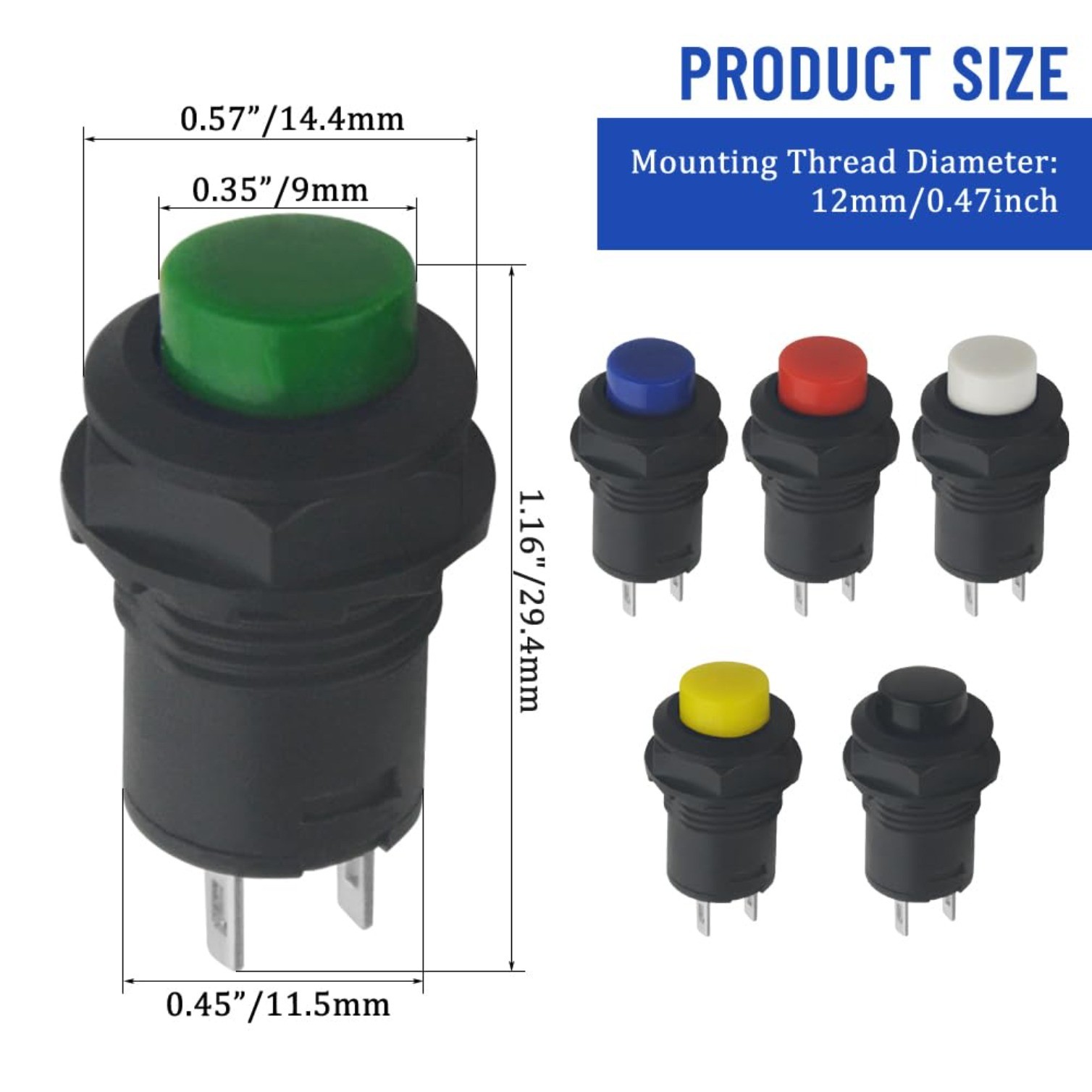 30 PCS 12mm Self-Locking Latching Push Button Switch AC 250V/1.5A 125V/3A