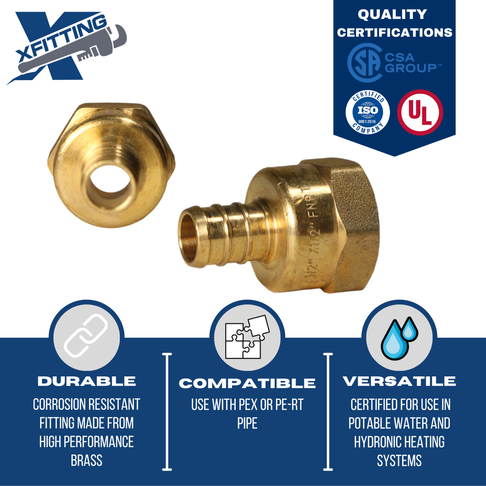 (100) 1/2″ PEX X 1/2″ FEMALE NPT THREADED ADAPTER BRASS CRIMP FITTING LEAD FREE
