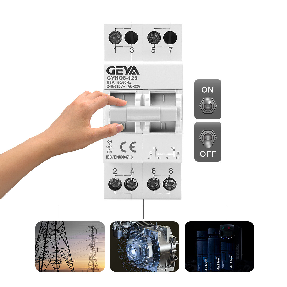 GEYA 2P Manual Changeover Transfer Switch 63/100/125A Dual Power Grid&Inverter