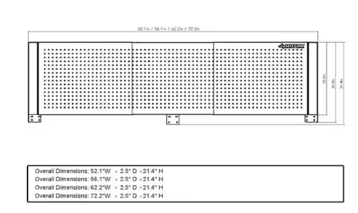 Husky 52 in. W to 72 in. W Stainless Steel Adjustable Pegboard