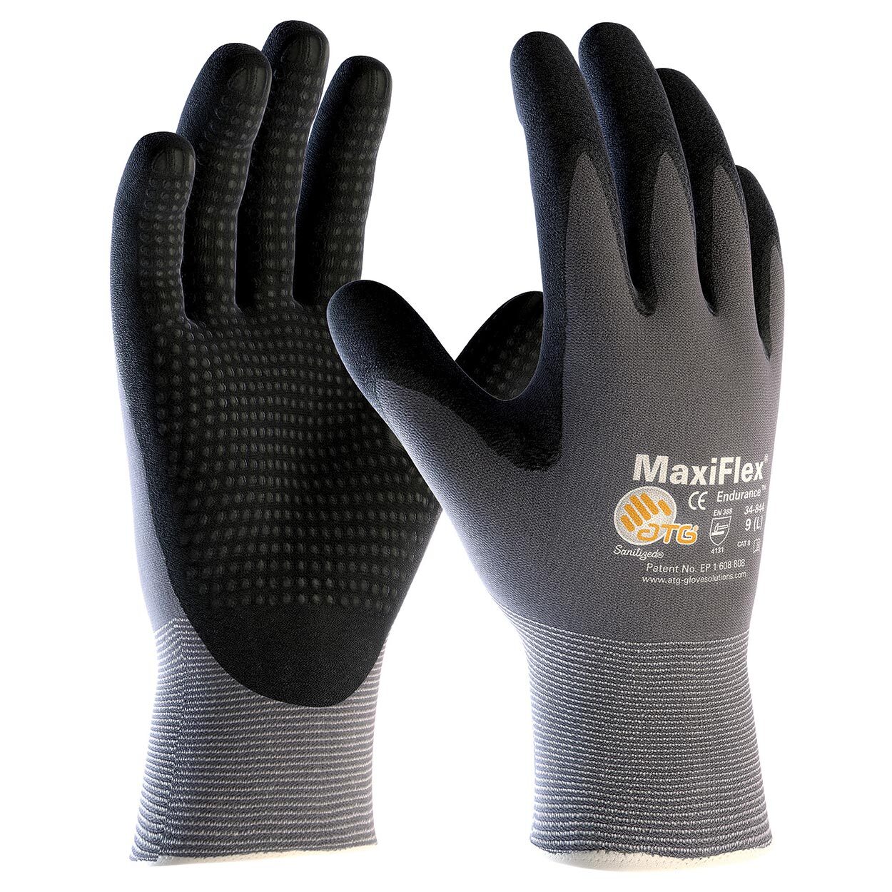 34-844 MaxiFlex Nitrile Grip Dotted Palm Coated PROTECTIVE WORK GLOVES 12- LARGE
