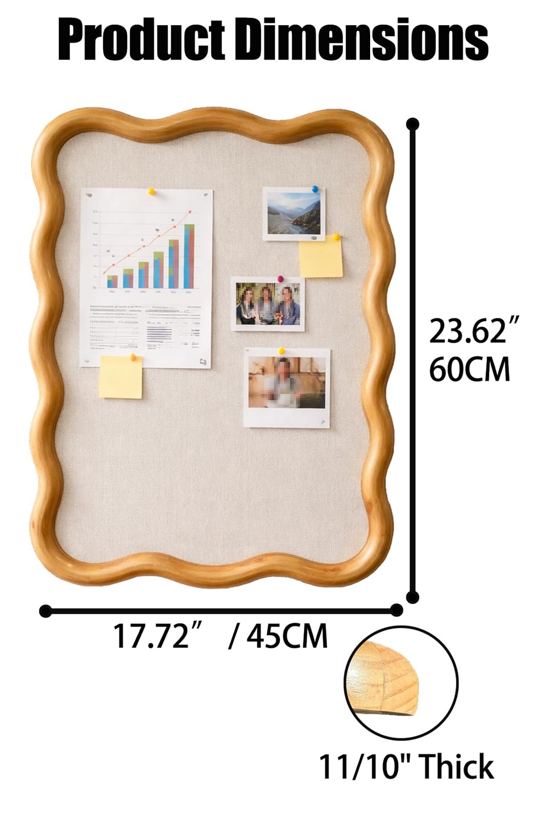 YINGXUN Wavy Linen Cork Memo Board 17.7″ x 23.6″