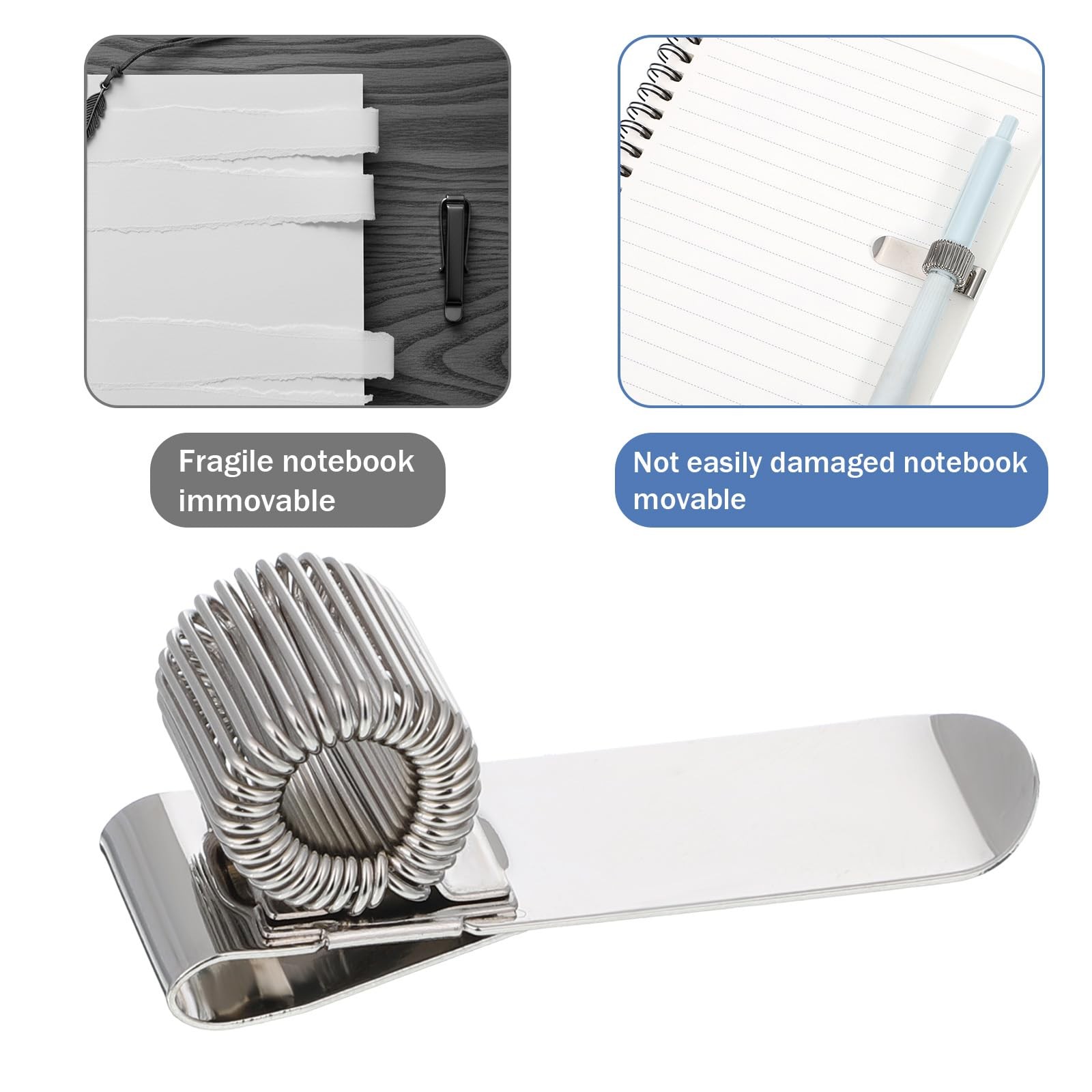 3 Pack Stainless Steel Pen Holder Clips with Spring for Clipboard Notebook
