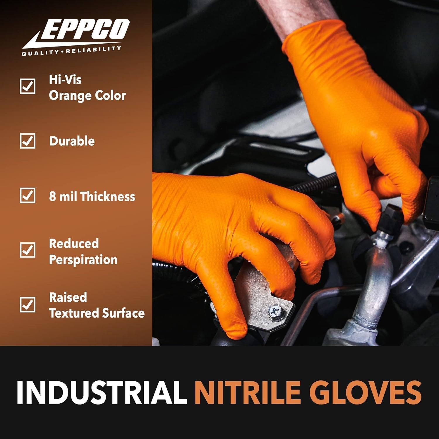 Tiger Grip Nitrile Gloves 8MIL Diamond Grip – Hi-VIS Orange – 1 Box/ 100 gloves
