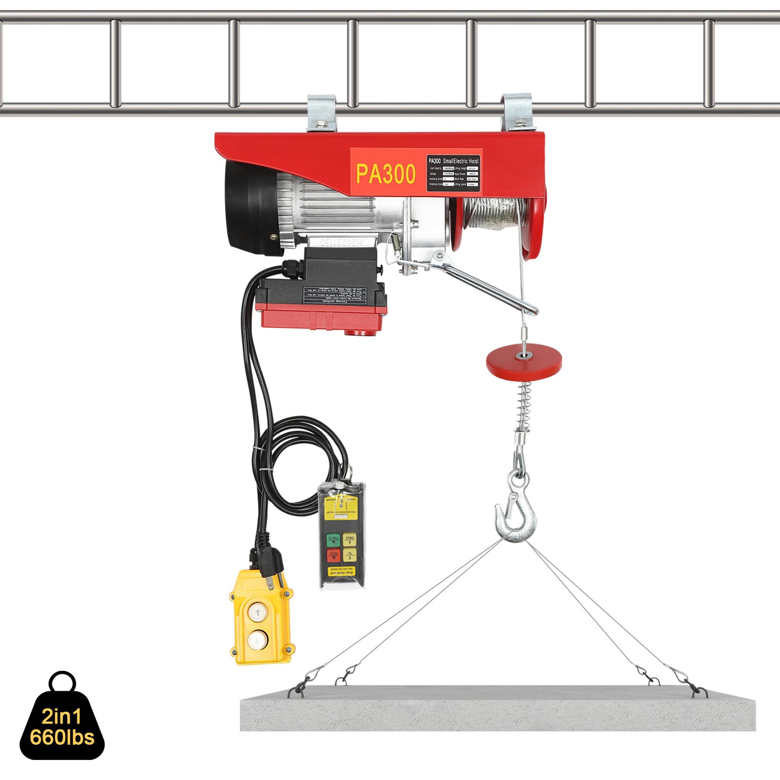 2-In-1 Hoist Warehouses Electric Single/Double Slings Electric Lift Winch 660lbs