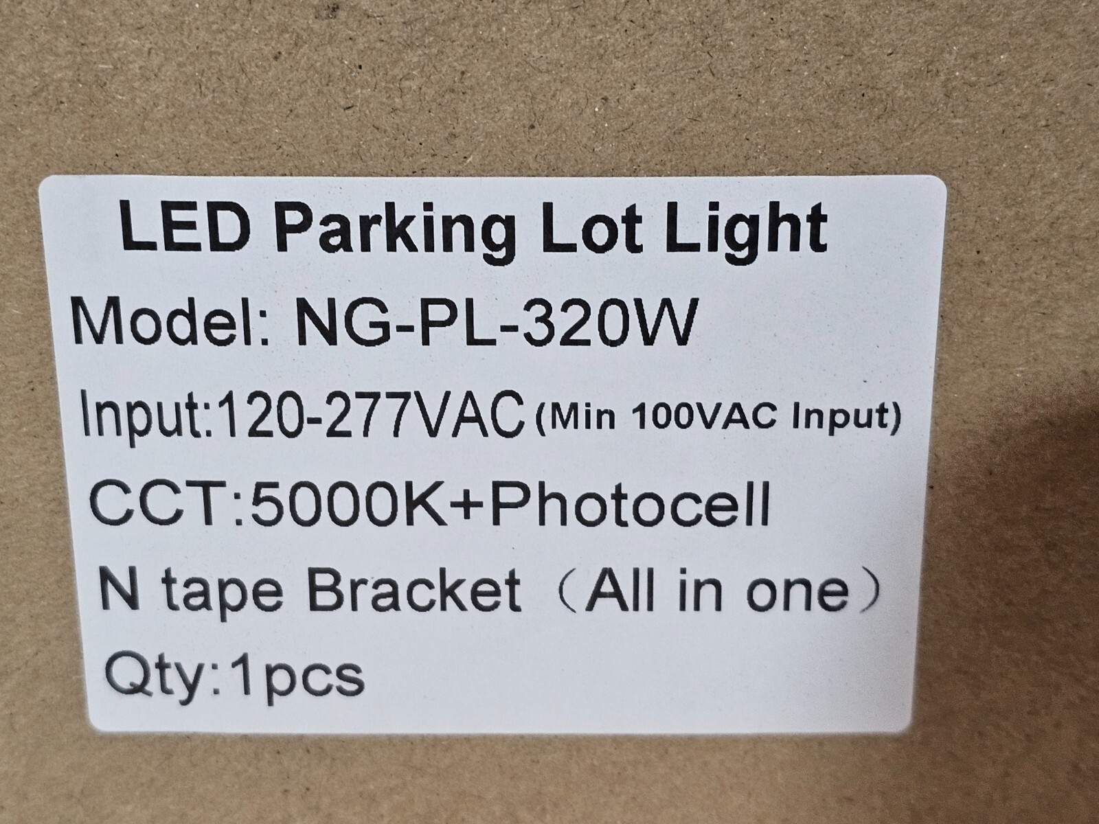 NG-PL-320W LED Parking Lot Light 44800LM 5000K 120-277VAC 5000K+ Photocell
