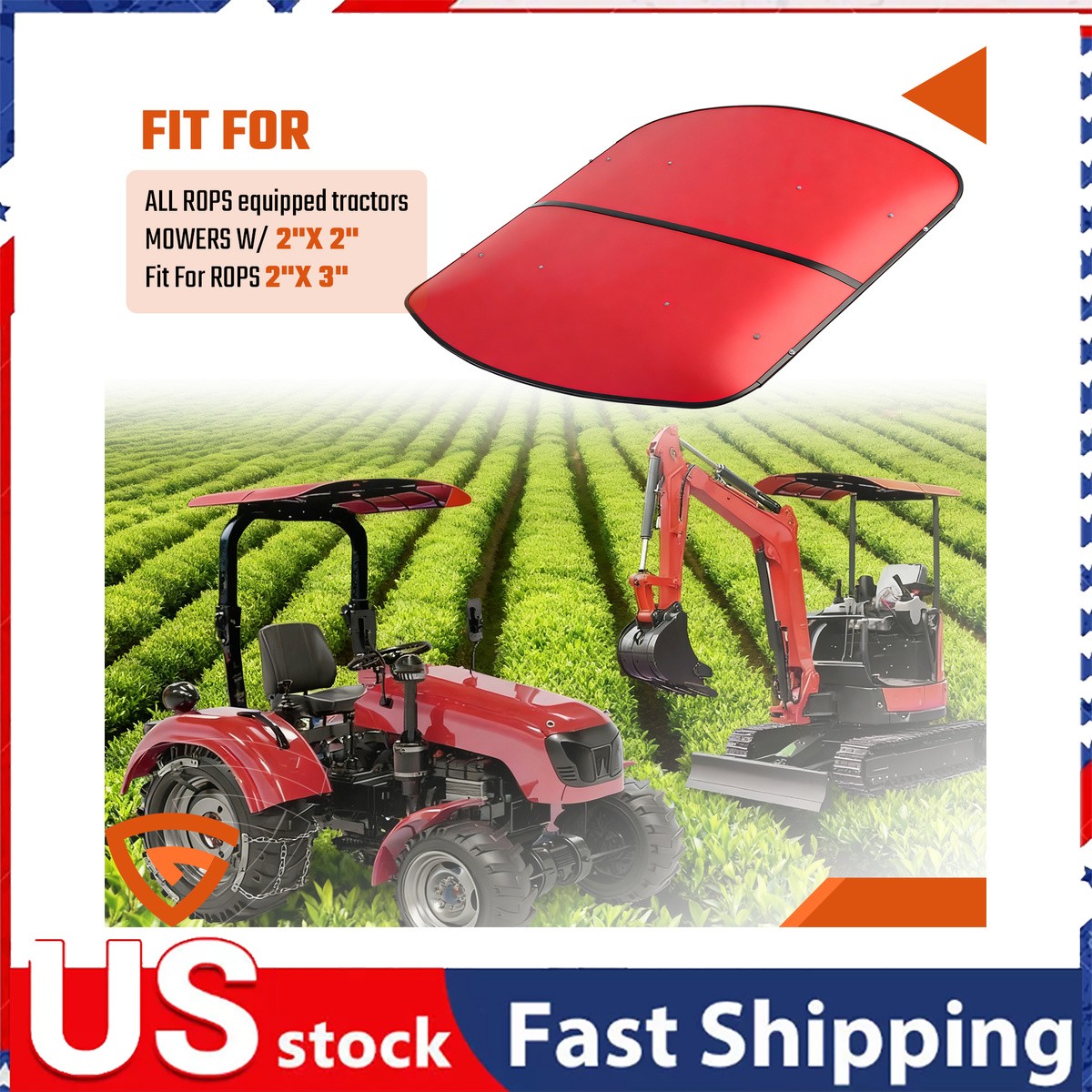 Red Tuff Top Tractor Canopy 48×52 For 2×2 2×3 ROPS Sun Shield Mower Umbrella