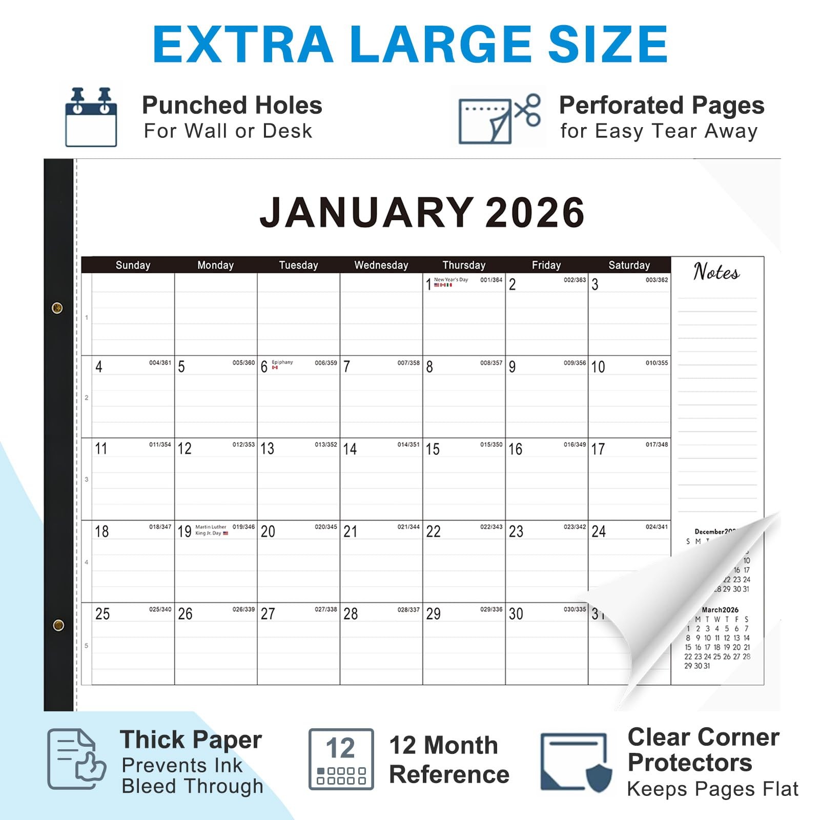 Desk calendar 2026-2027 22″x17″ paper(04/2026-10/2027) – 22″W x 17″H, Black
