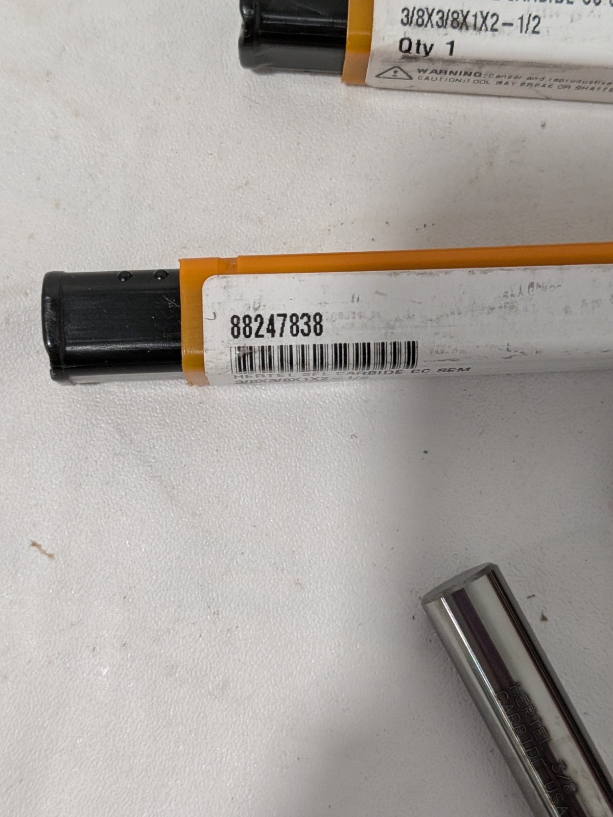 (2) Hertel Square End Mill: 3/8" Dia, 1" LOC, 2 Flute, Solid Carbide 8