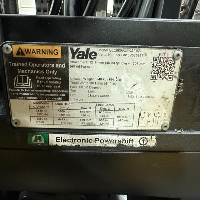 2019 Yale GLC080VX 8000lb Used Forklift Triple Mast Sideshift 6091 Hours