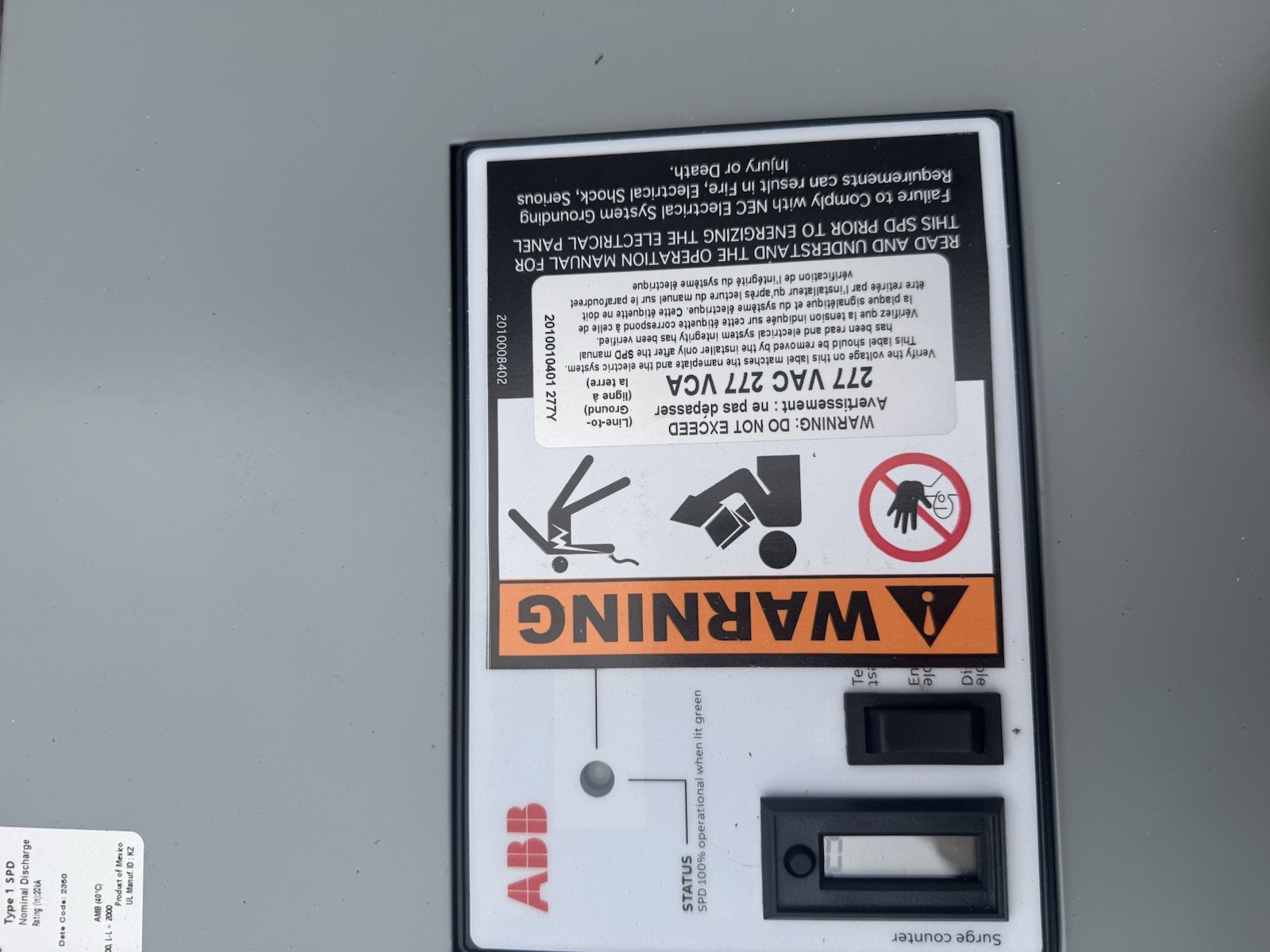 ABB Surge Protective Device 277 VAC 150 kA Surge Counter Status TPME277Y08WMNT1