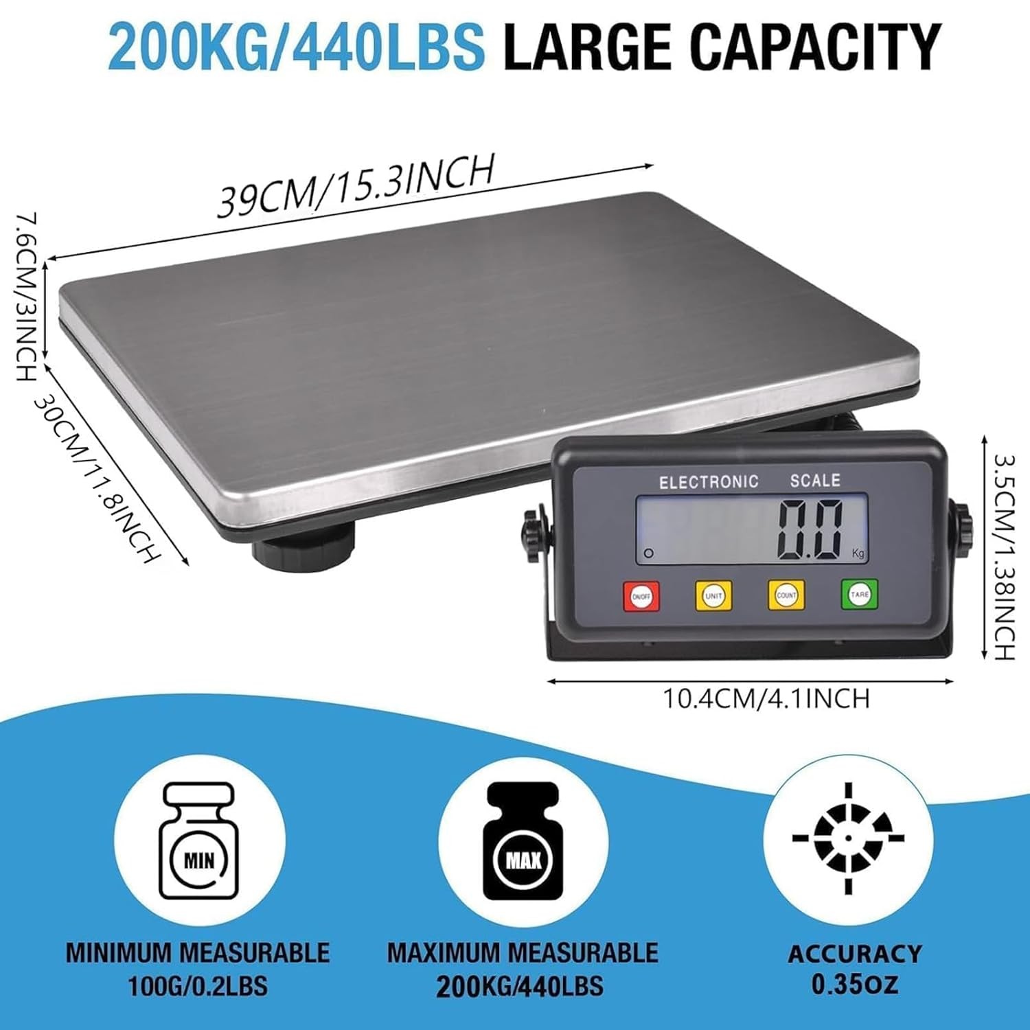Surmountway Large Shipping Scale, 440Lb/0.35Oz Digital Postal Scale with Tare/Co