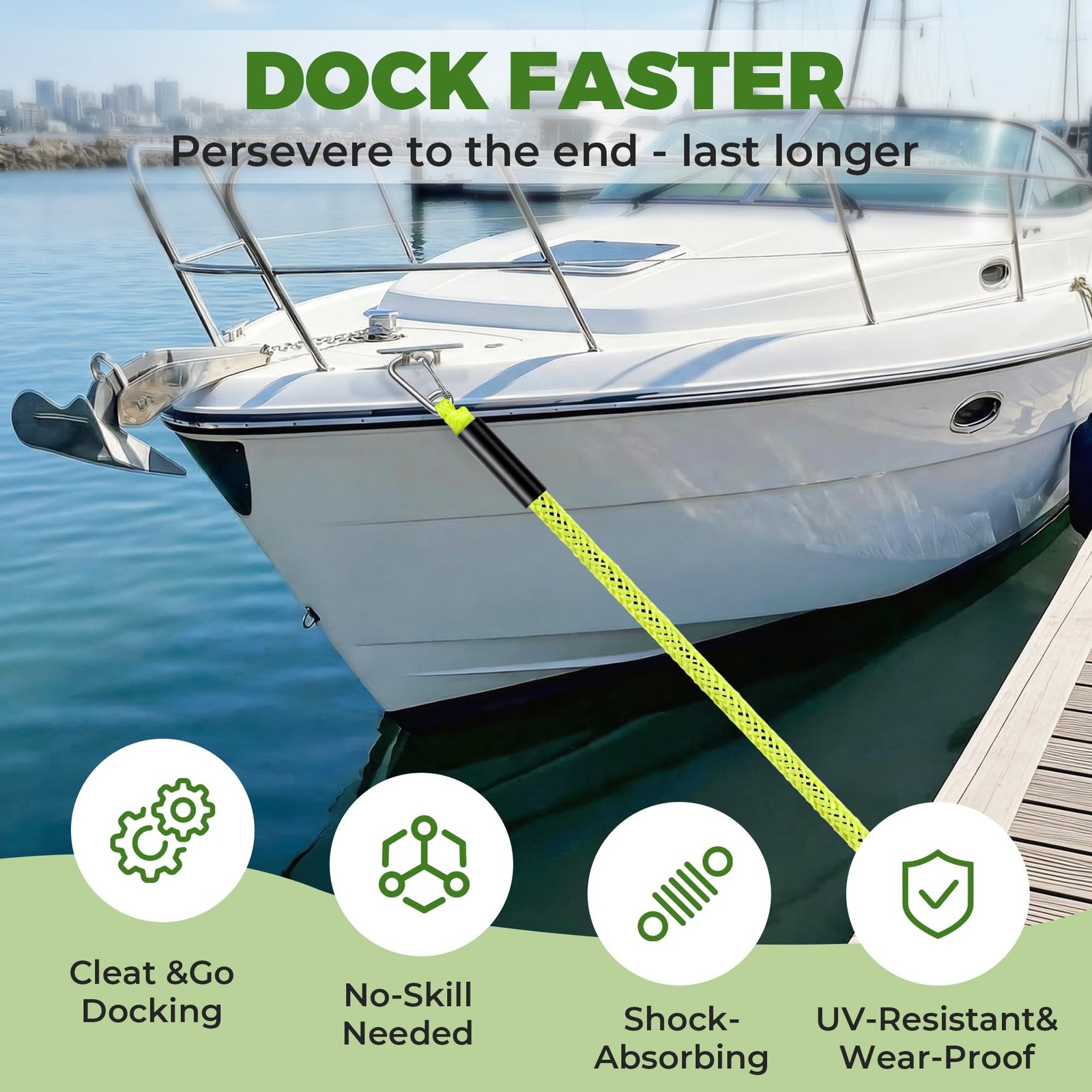 Bungee Dock Line for Boats, 4 FT Elastic Mooring Rope with Stainless Steel Cl…