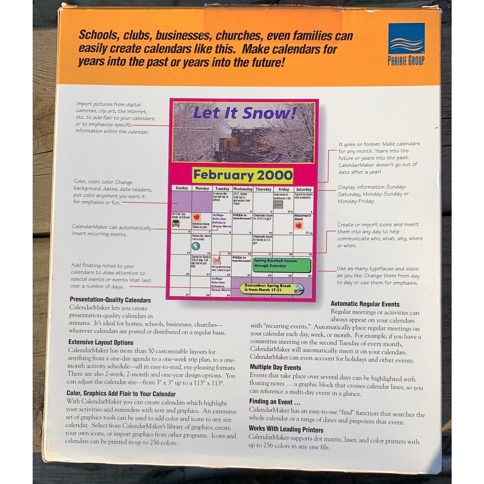 CalendarMaker Software for Macintosh by Prairie Group
