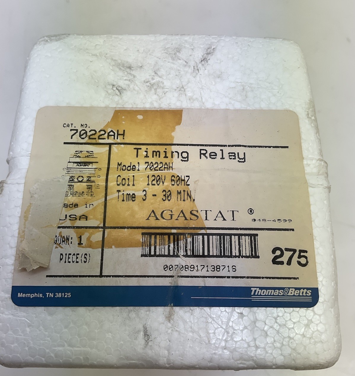 Agstat Model 7022AH Timing Relay 3-30 Minutes/ 120V Coil NIB SEALED