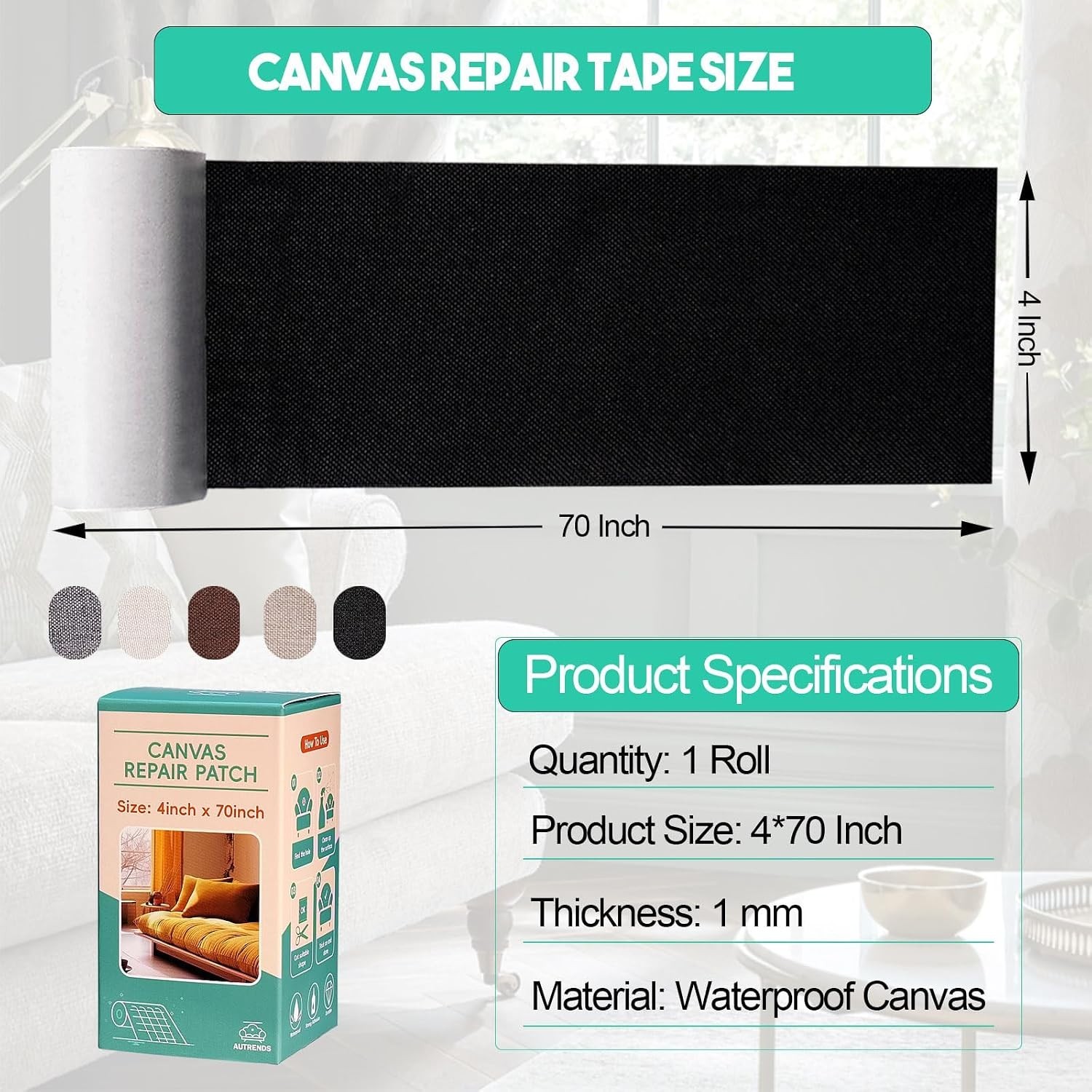 Canvas Repair Tape,Fabric Repair Patch,4×70 Inches,Outdoor Gear Patch, Waterproo