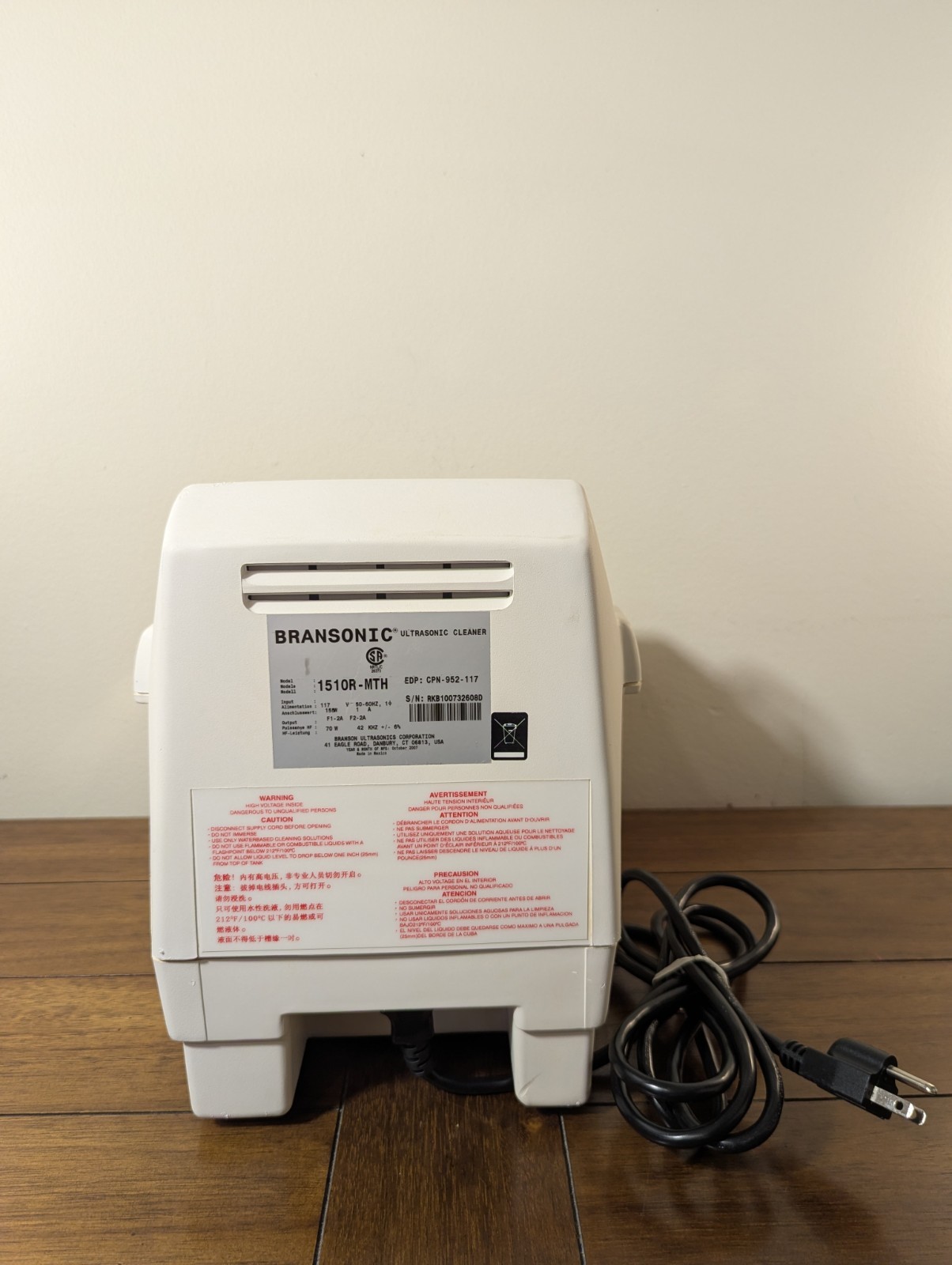 Branson 1510 Ultrasonic Cleaner Benchtop Laboratory Instrument 0.5 Gallon No Lid