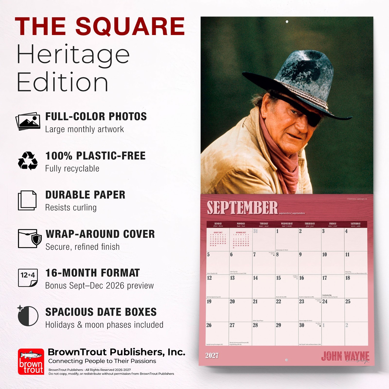 John Wayne OFFICIAL | 2027 12×24″ (Hanging) Wall Calendar | Foil Stamped Cover