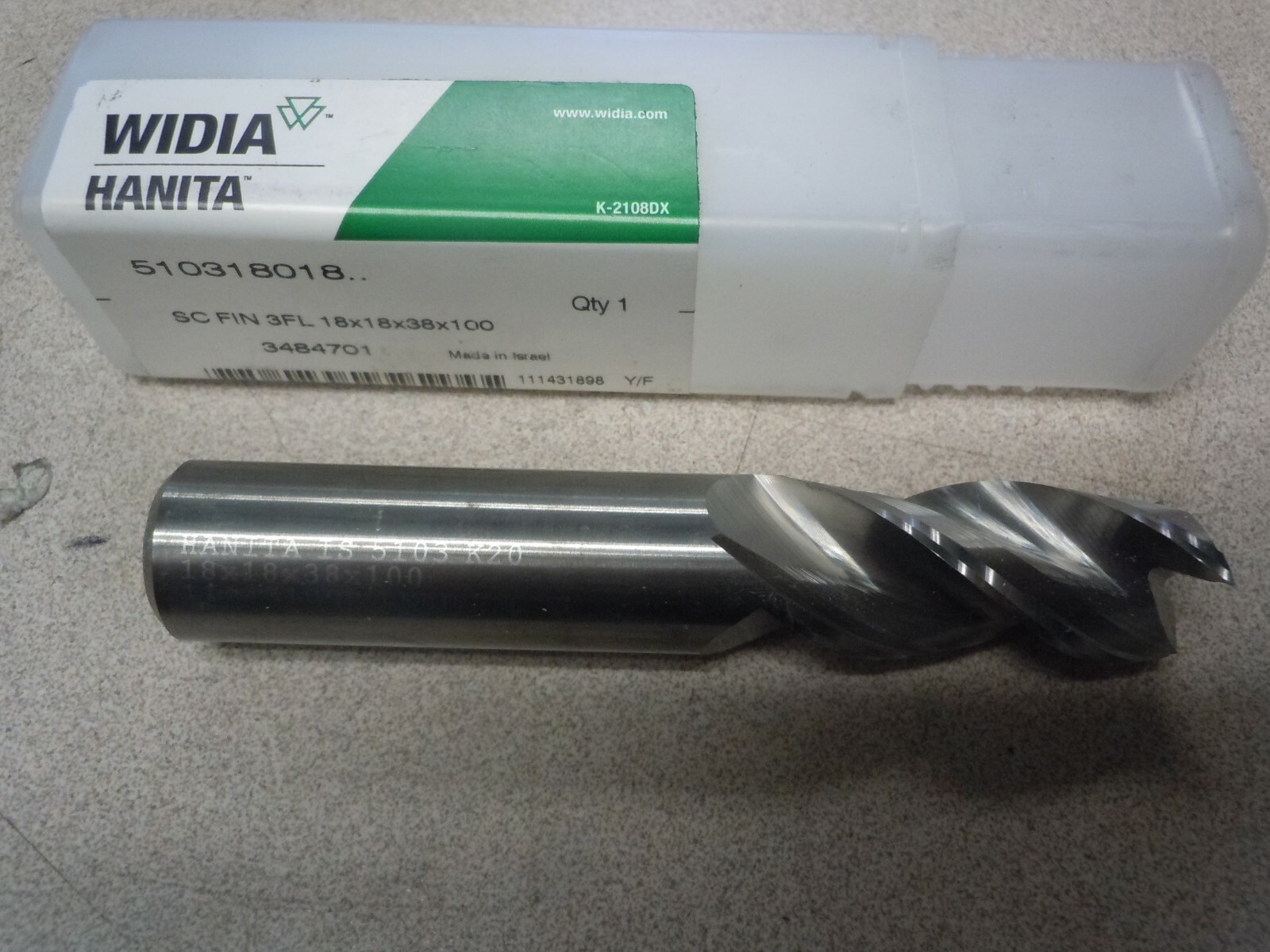 WIDIA Hanita 510318018 18mm x 38mm x 100mm Carbide 38° Helix 3 Flute Uncoated Fi