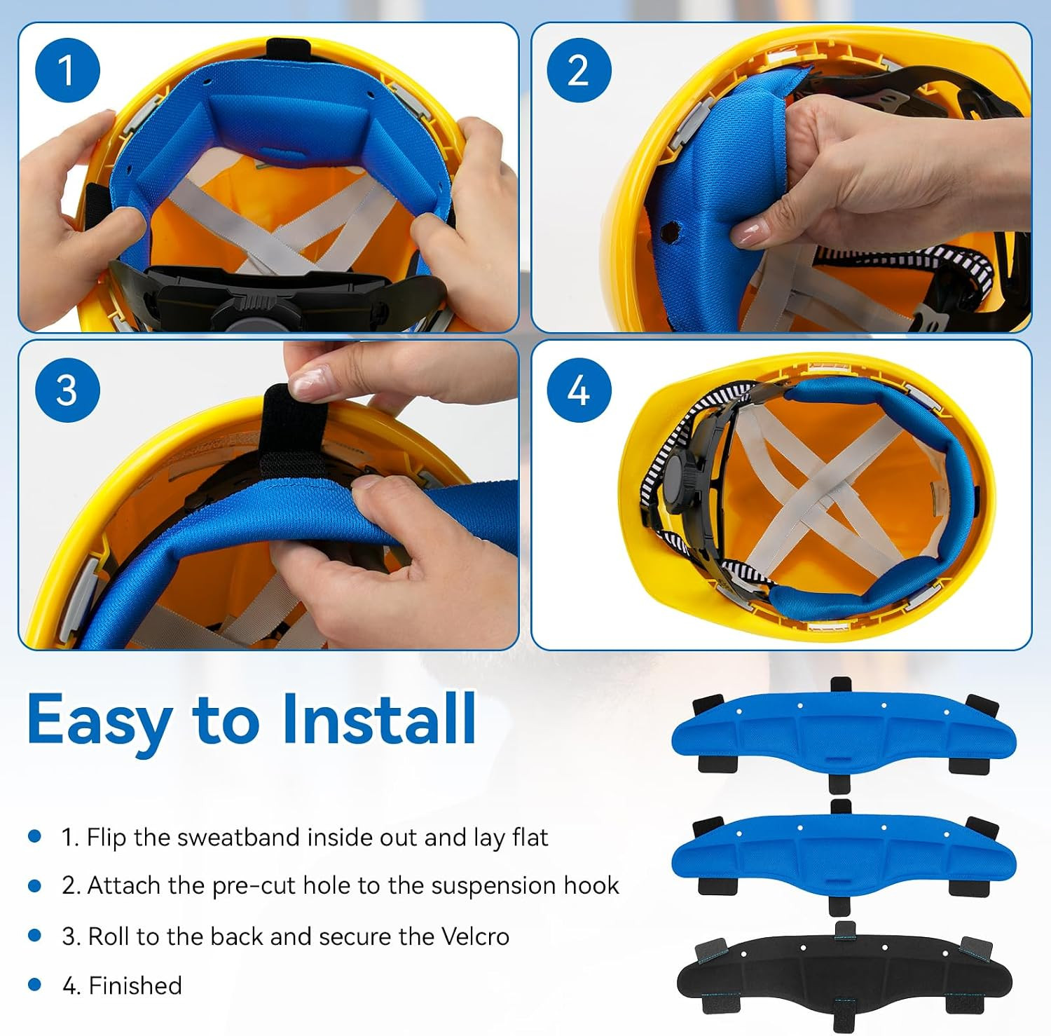 Hard Hat Sweatband, Hard Hat Cooling Liner for Safety Helmets, Reusable