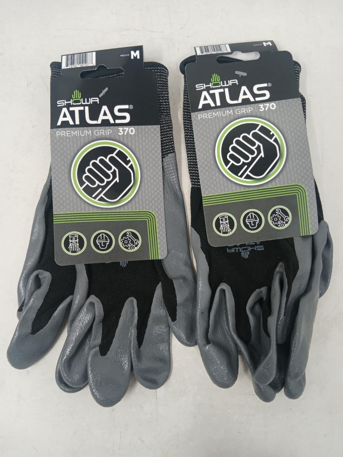 Showa Atlas Medium 370 Nitril Black and Gray Premium Grip Gloves 2 Pairs