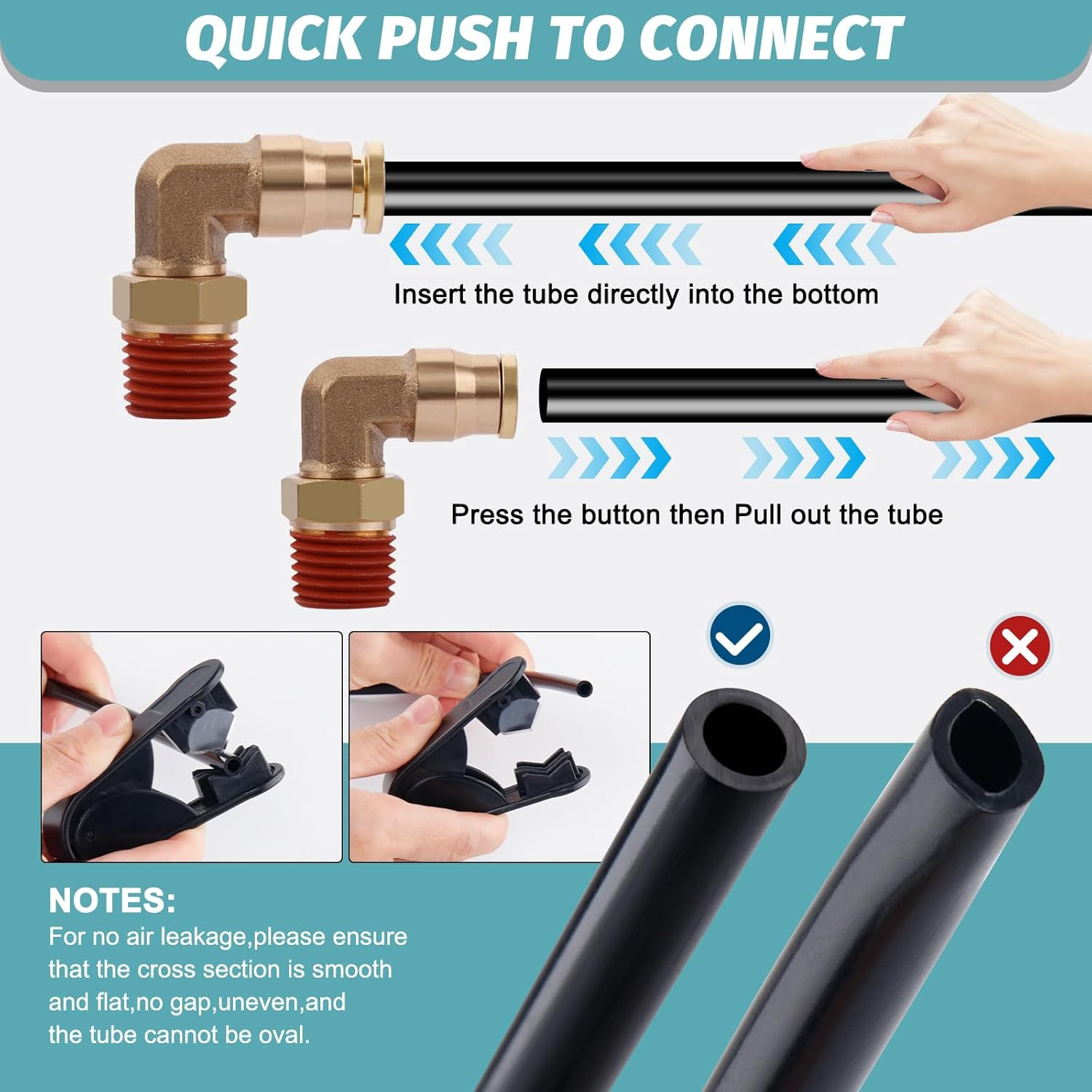 50FT 1/4 Air Hose Brass Fittings Kit 11Pcs 1/4″ OD Quick Push to Connect DOT Bra