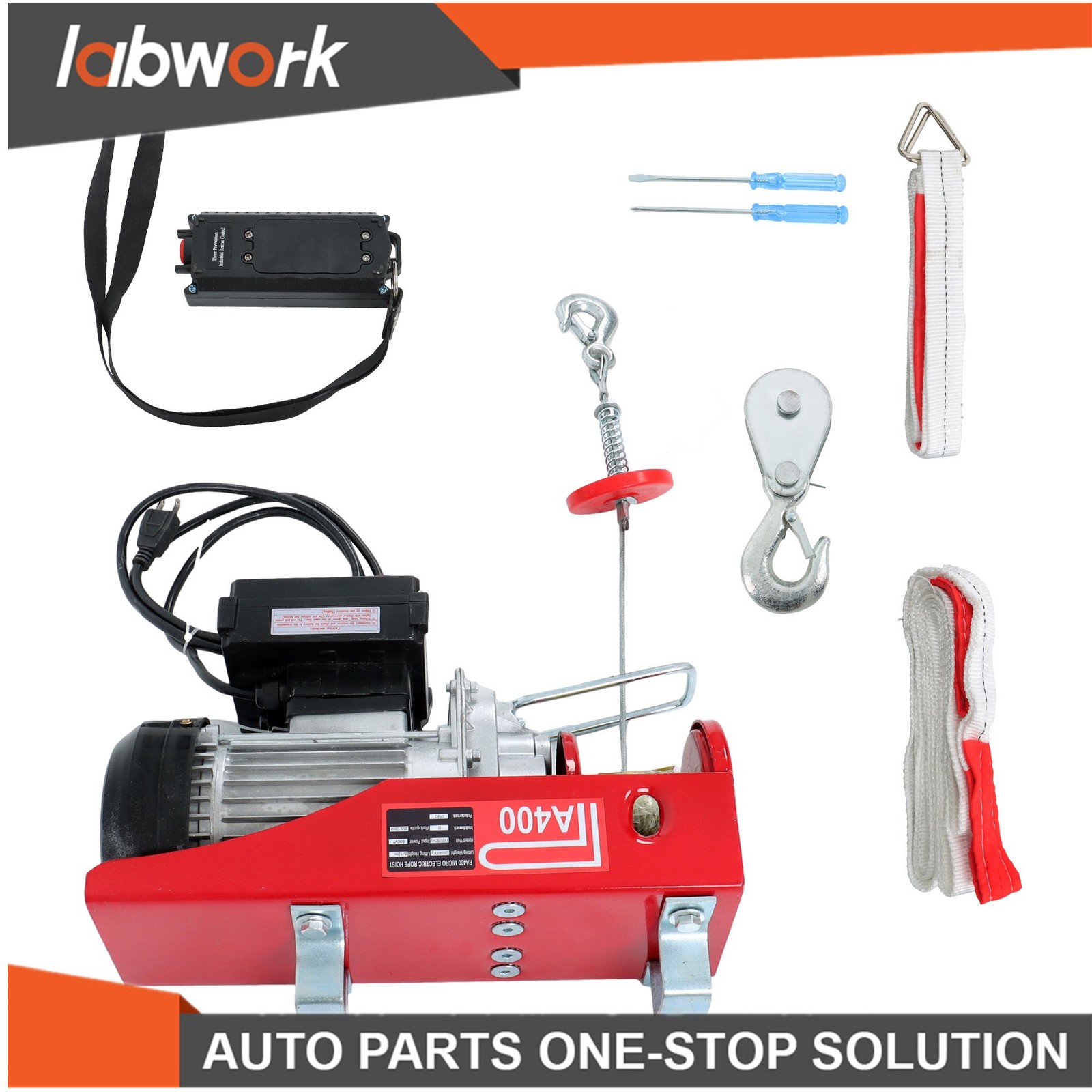 Labwork Electric Hoist 880lbs Crane Winch w/ Wireless Remote Control 980W 110V
