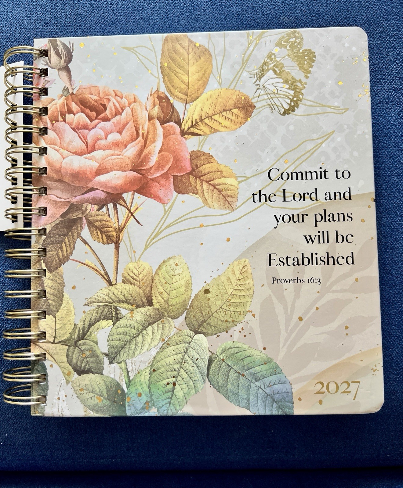 17 Month 2026-2027 Planner Scripture Weekly Planning Rose Flower Proverbs 16:3
