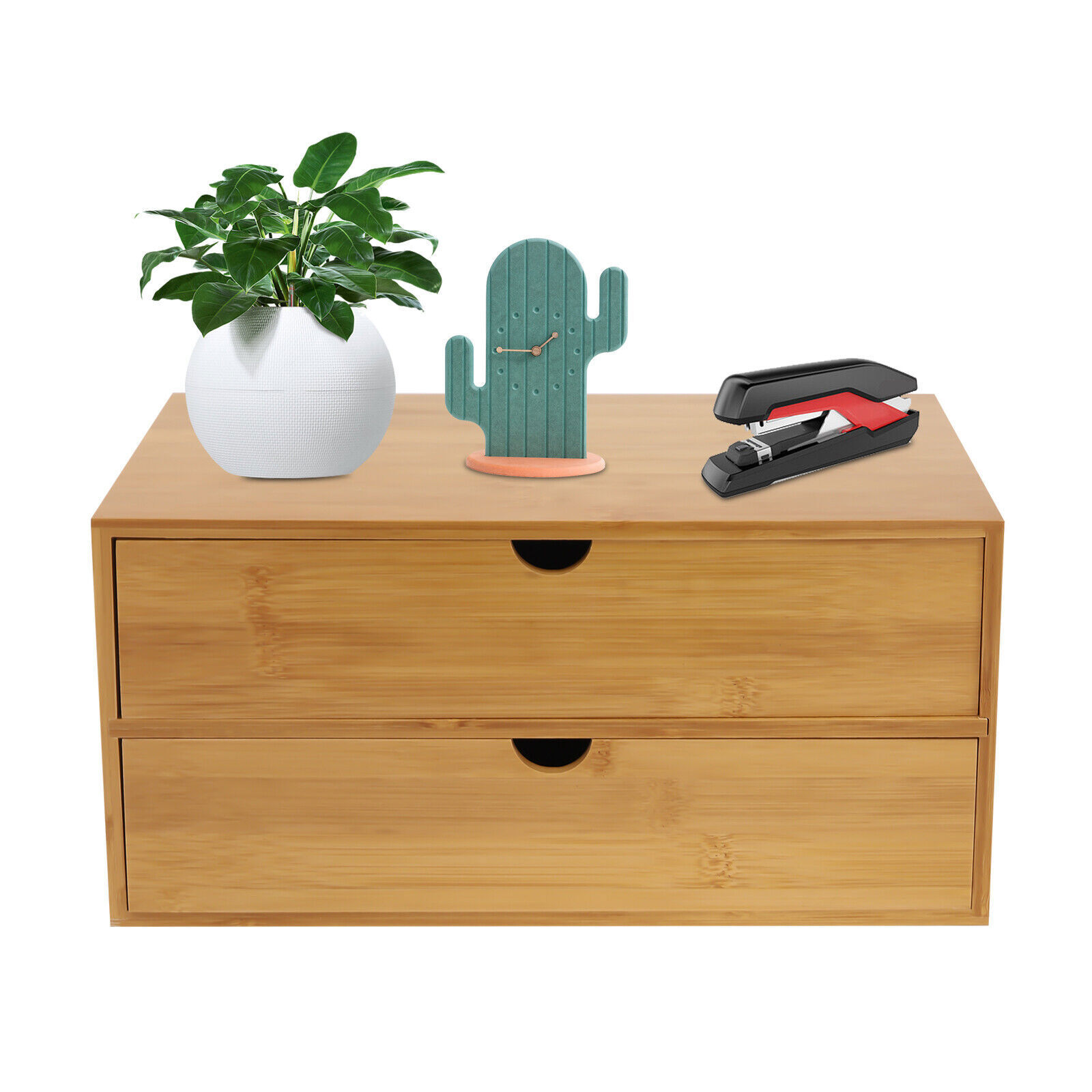 Bamboo Desk Organizer Drawers Tabletop Storage Box for Office Table Organization