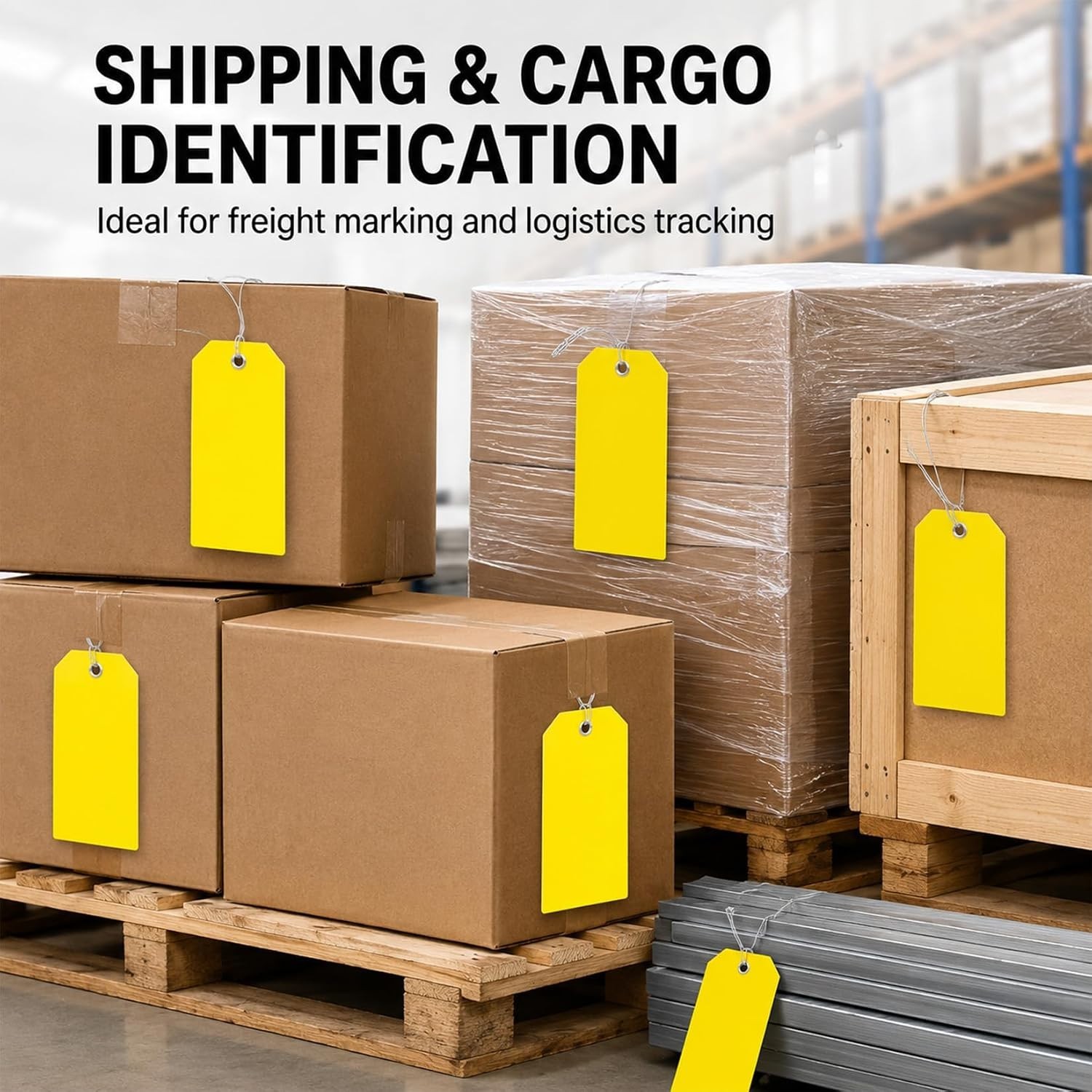 100Pcs Yellow Plastic Shipping Tags with Wire Waterproof ID Inventory Labels