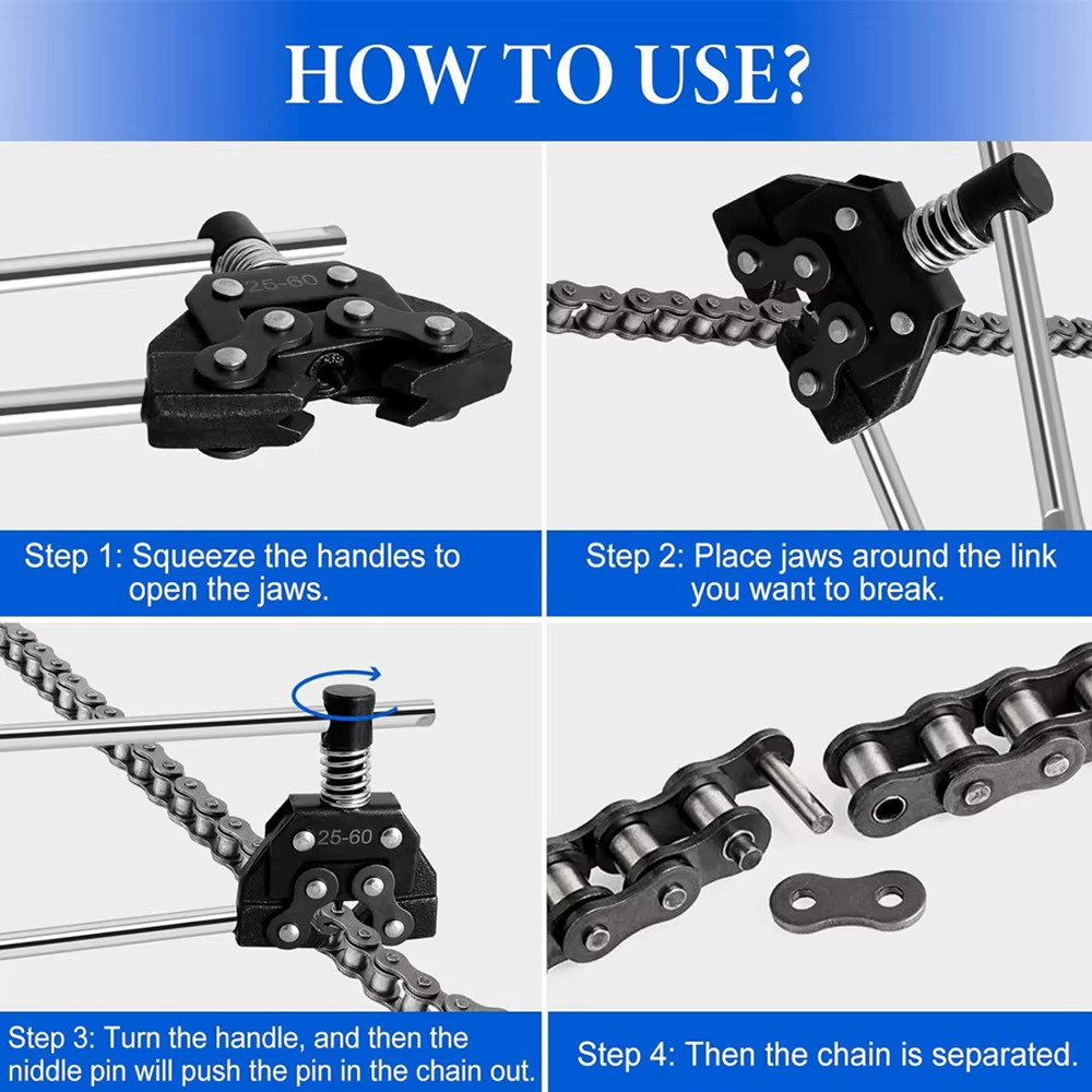 Roller Chain Tool Kit Breker Cutter + Puller Holder #25 – #60